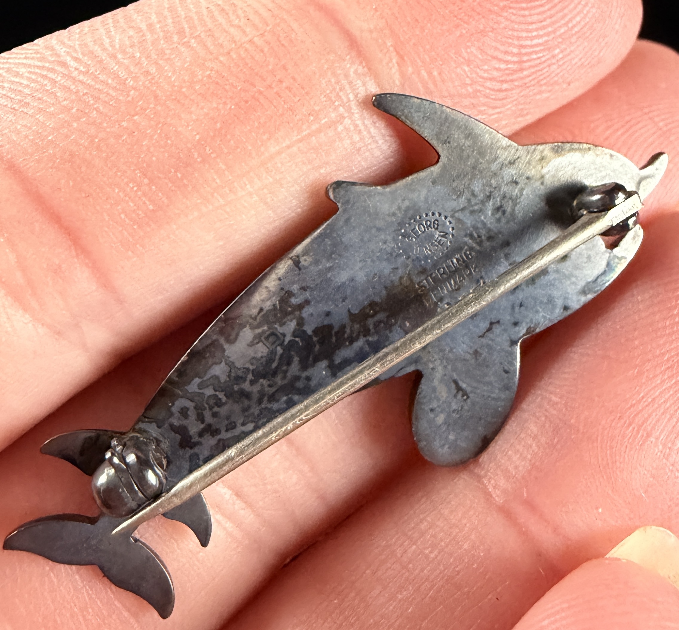 Georg Jensen Denmark Sterling Silver Two Dolphin Brooch No. 317