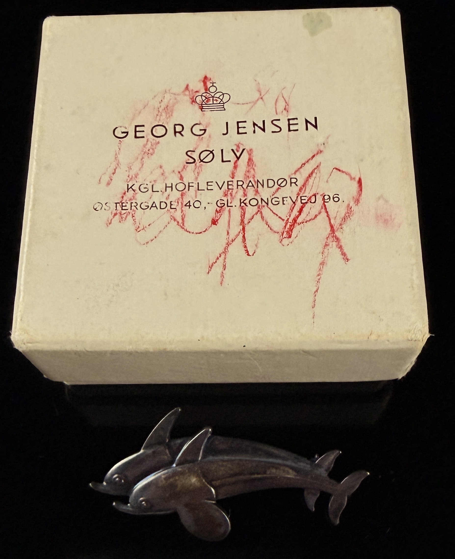 Georg Jensen Denmark Sterling Silver Two Dolphin Brooch No. 317