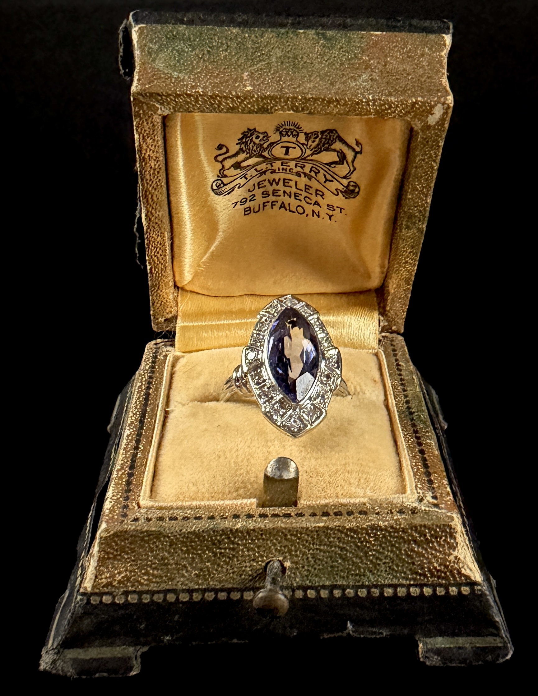 14K White Gold Marquise Violet Gemstone and Diamond Ring