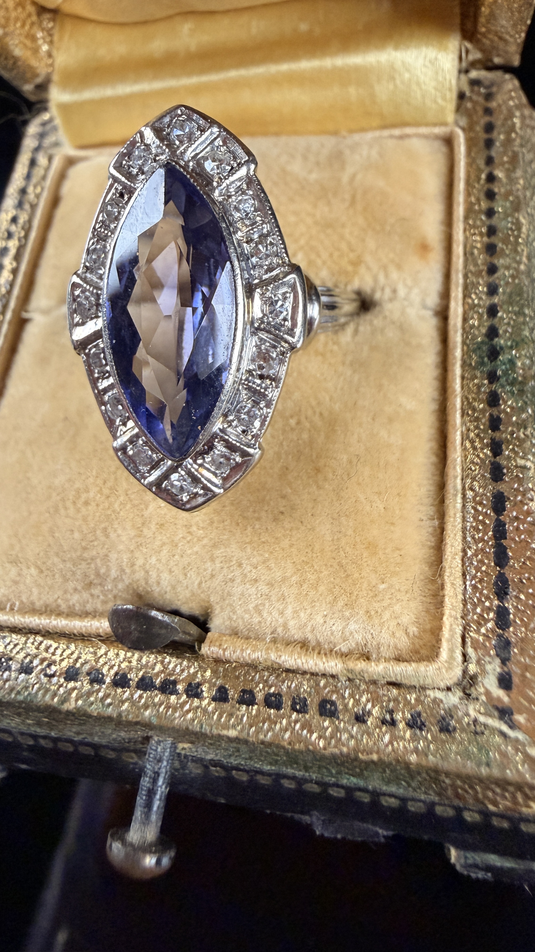 14K White Gold Marquise Violet Gemstone and Diamond Ring