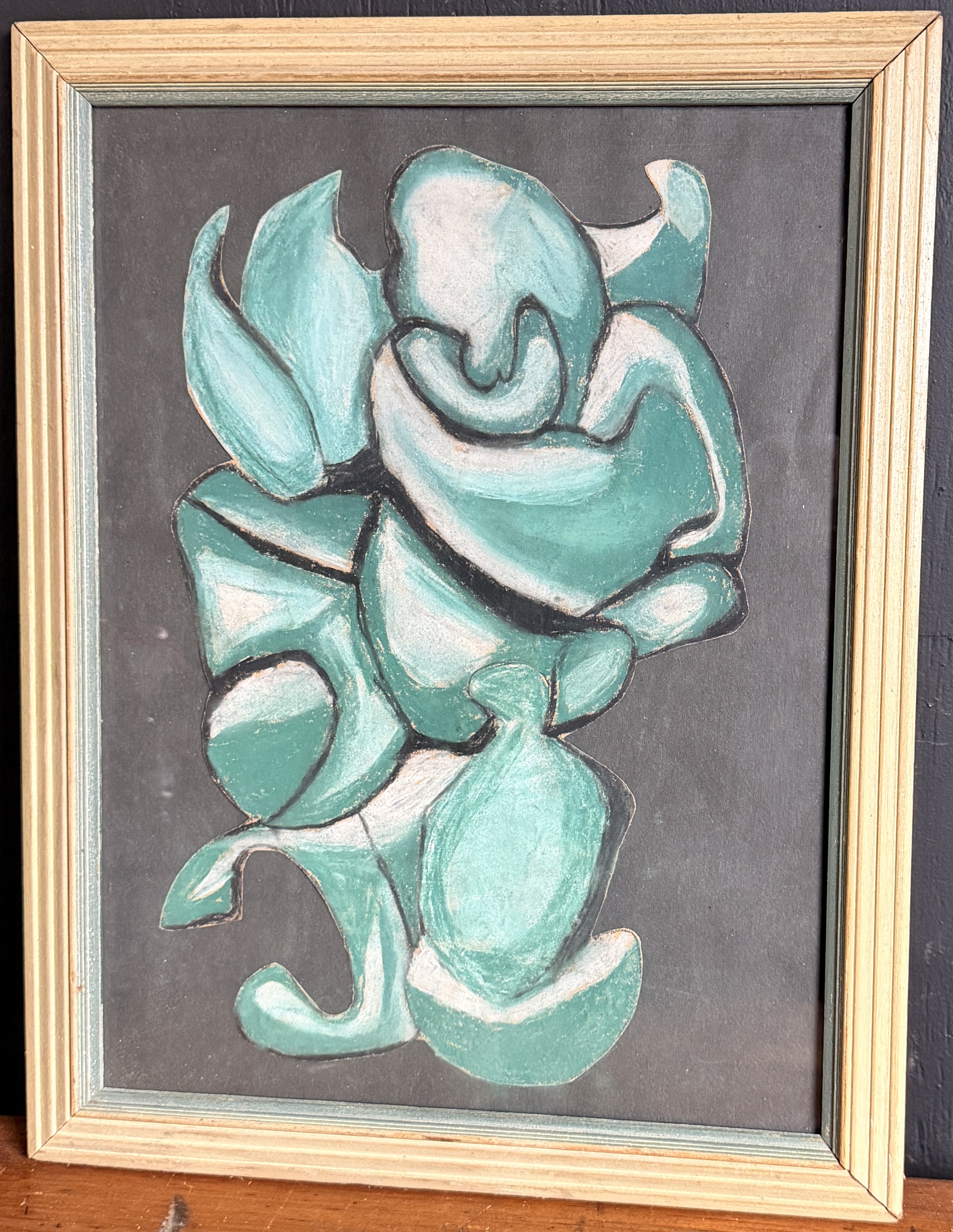 Mid-Century Modernist Abstract Biomorphic Drawing in Pastel and Charcoal