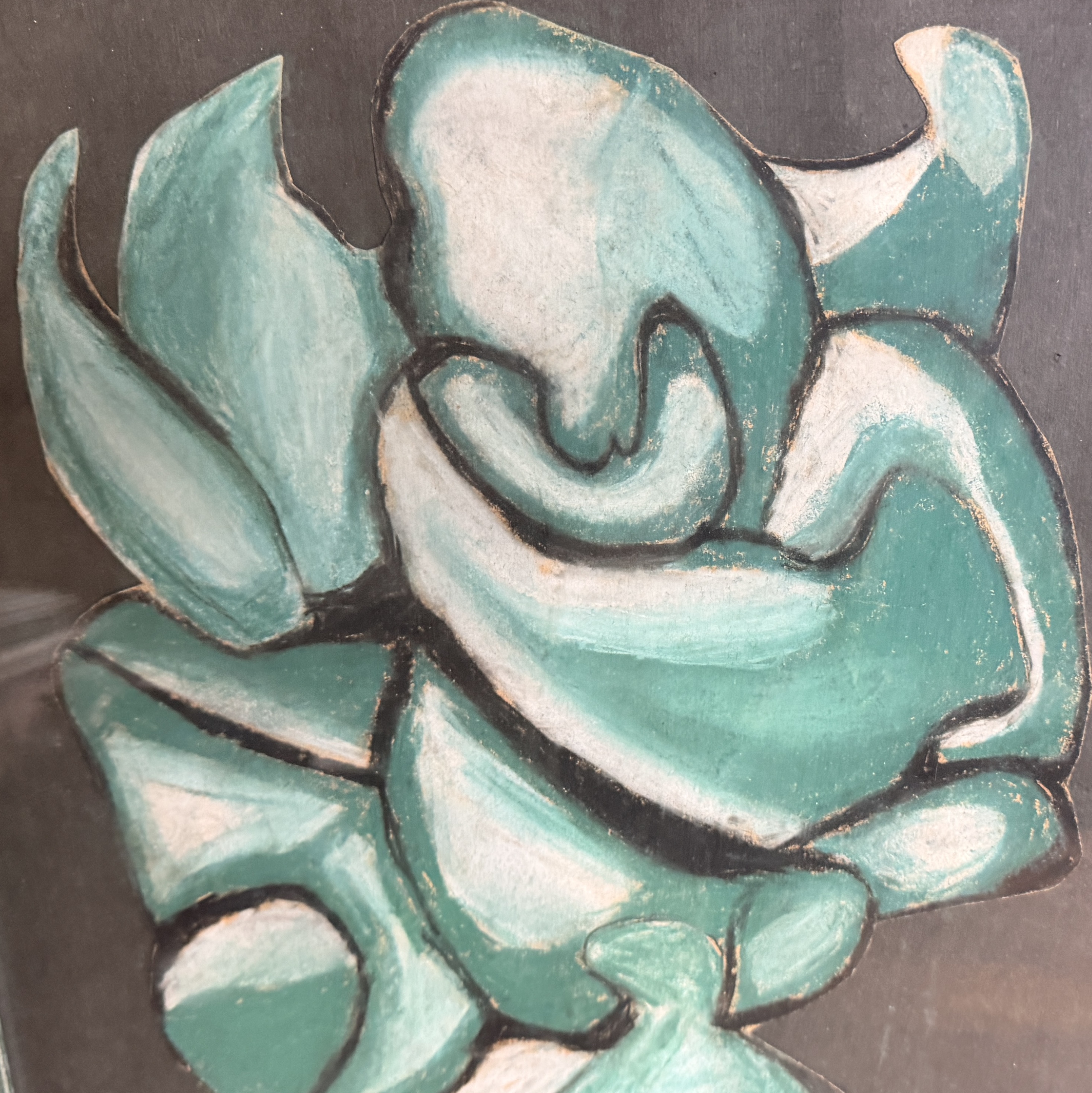 Mid-Century Modernist Abstract Biomorphic Drawing in Pastel and Charcoal