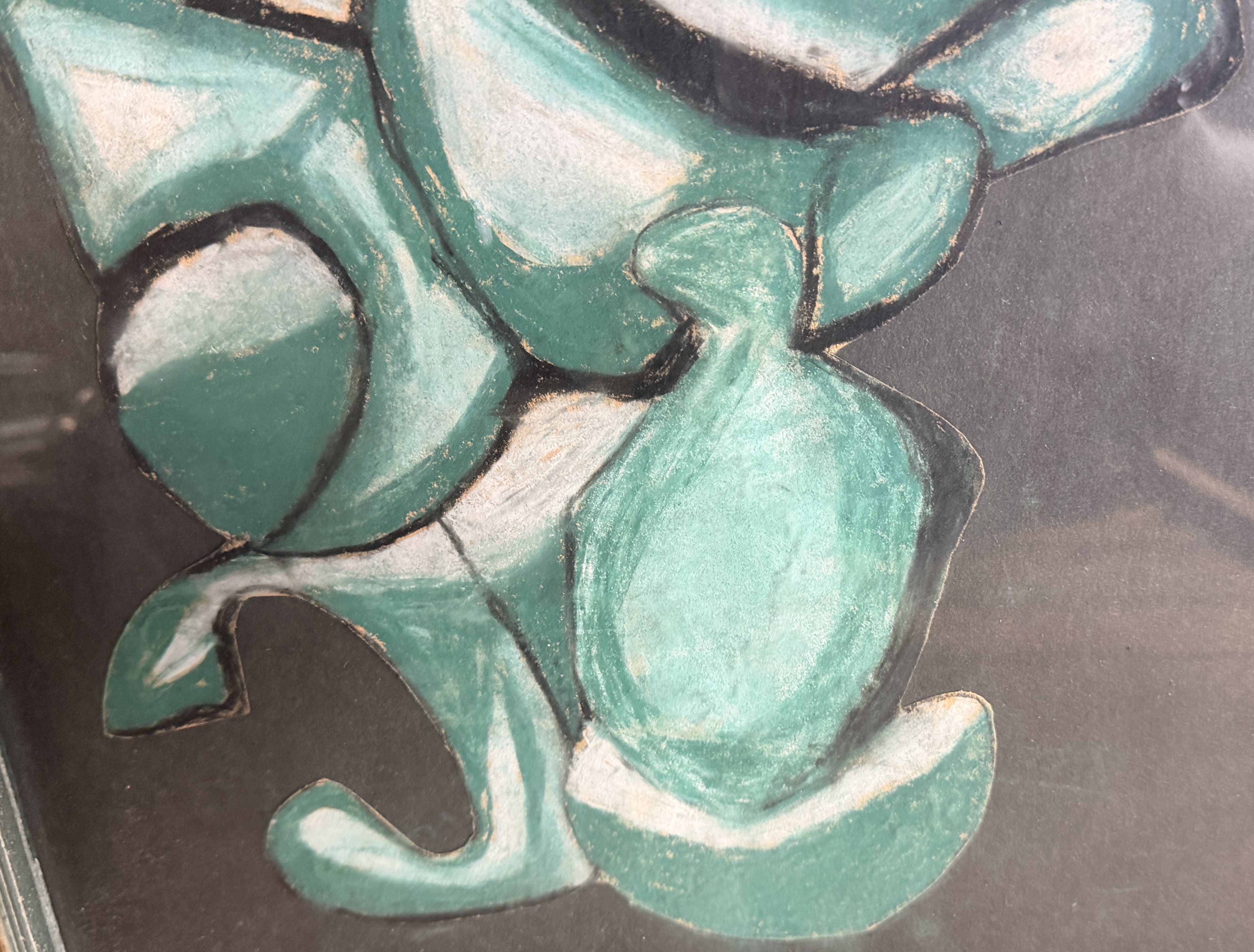 Mid-Century Modernist Abstract Biomorphic Drawing in Pastel and Charcoal