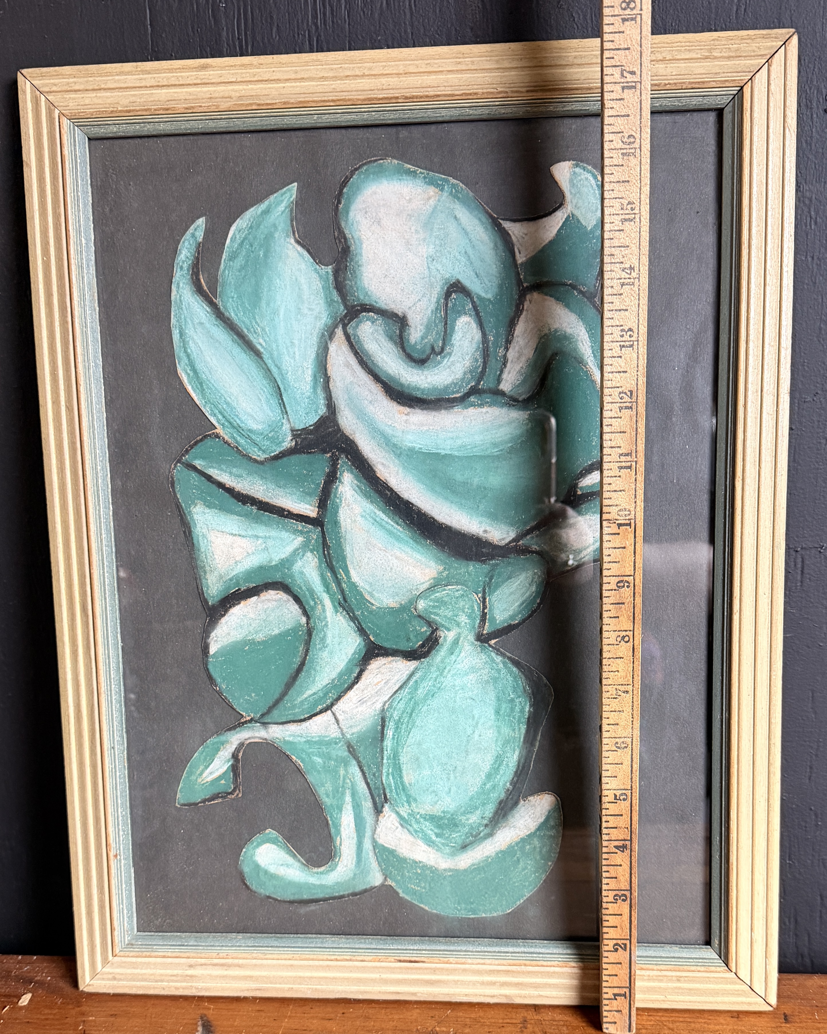Mid-Century Modernist Abstract Biomorphic Drawing in Pastel and Charcoal