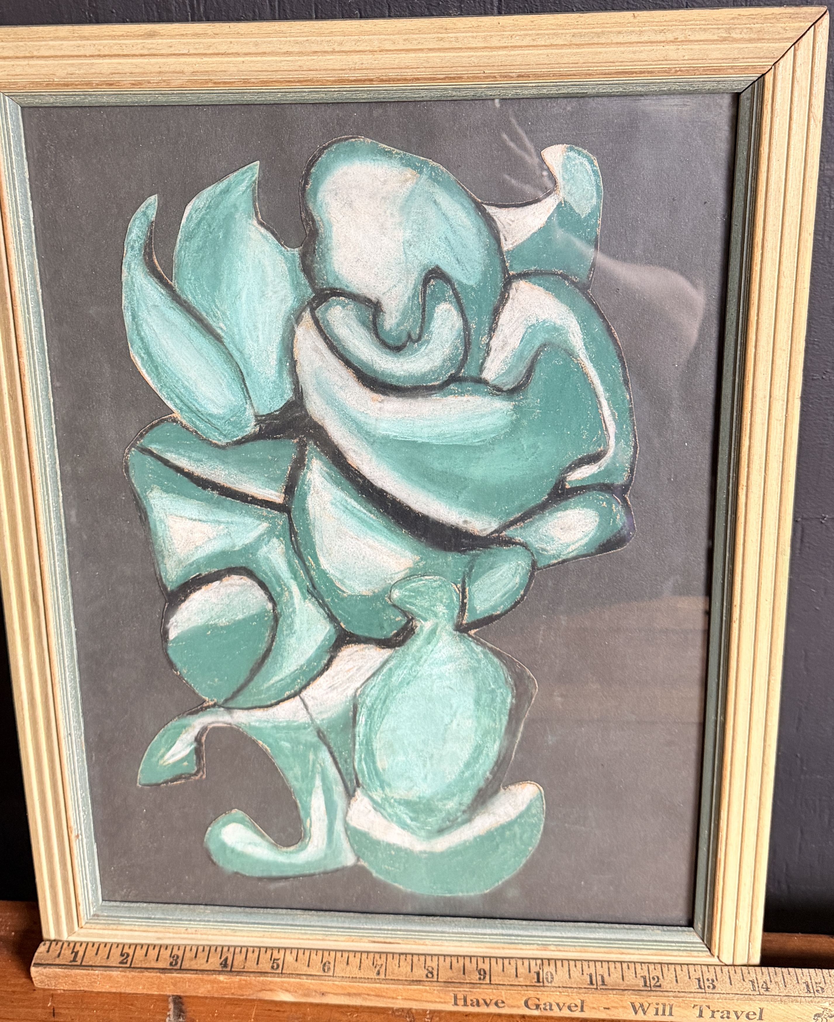 Mid-Century Modernist Abstract Biomorphic Drawing in Pastel and Charcoal