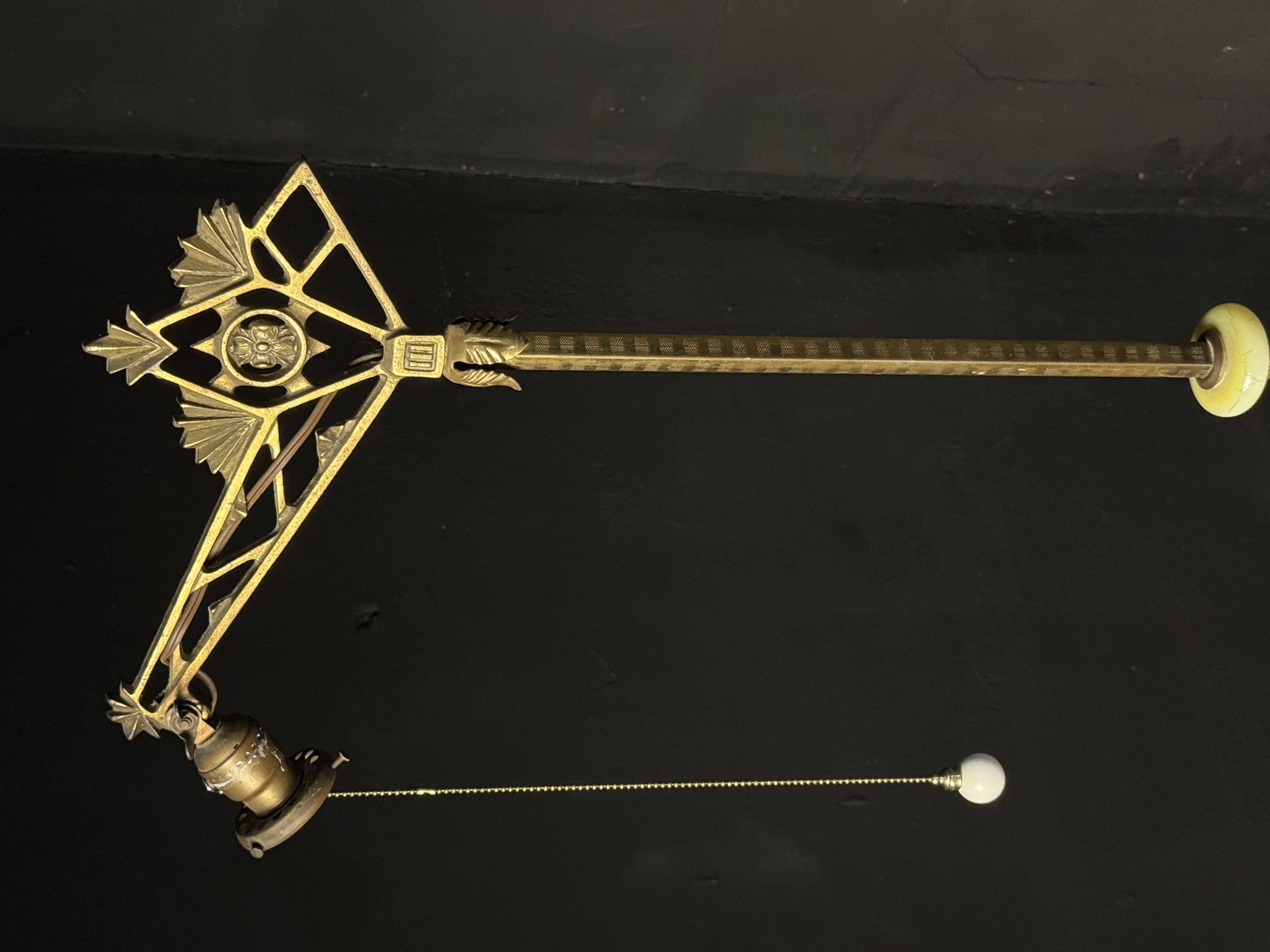 Art Deco Cast Metal and Uranium Glass Bridge Floor Lamp