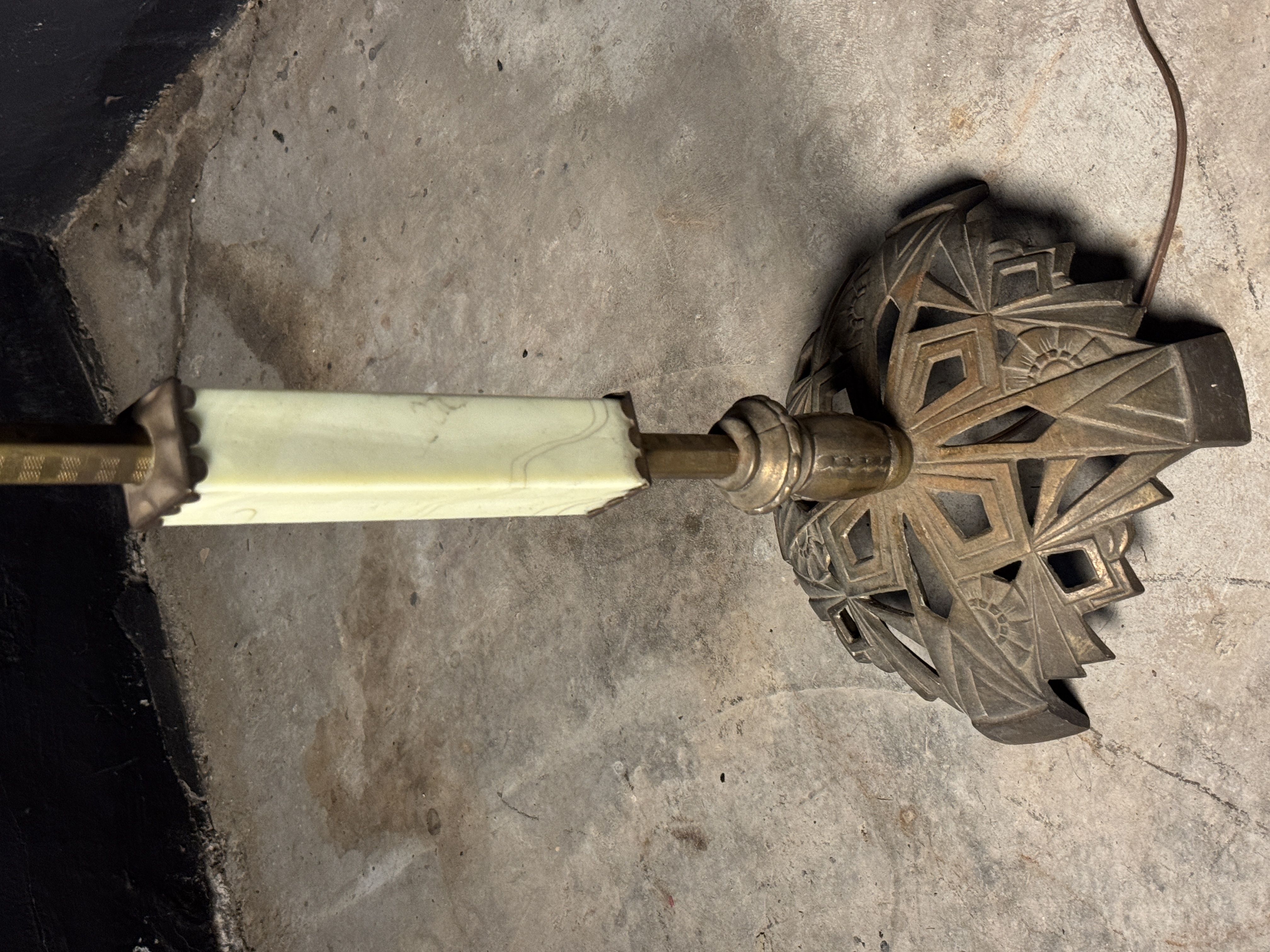 Art Deco Cast Metal and Uranium Glass Bridge Floor Lamp