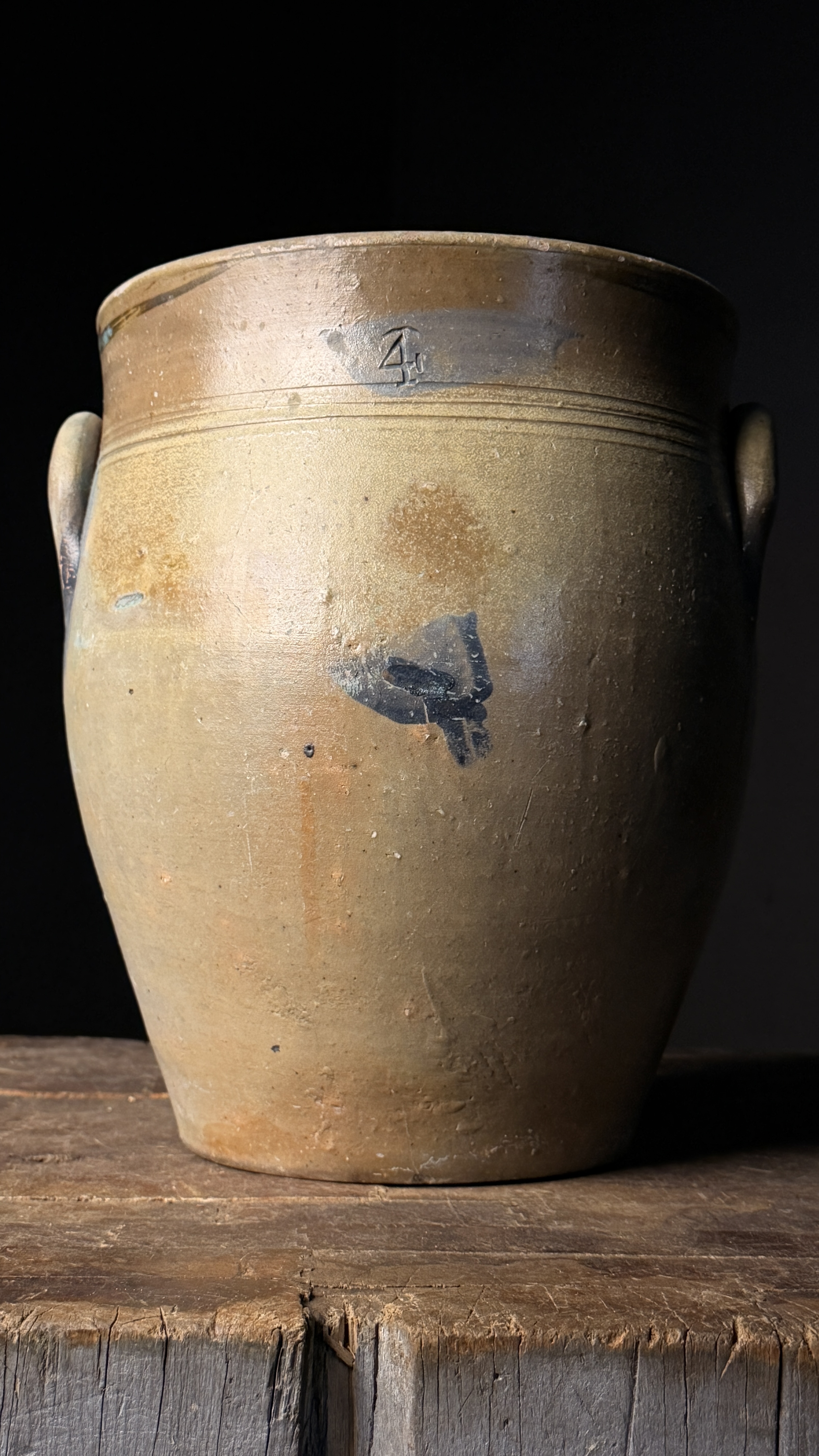 Early Four-Gallon American Salt-Glazed Stoneware Crock