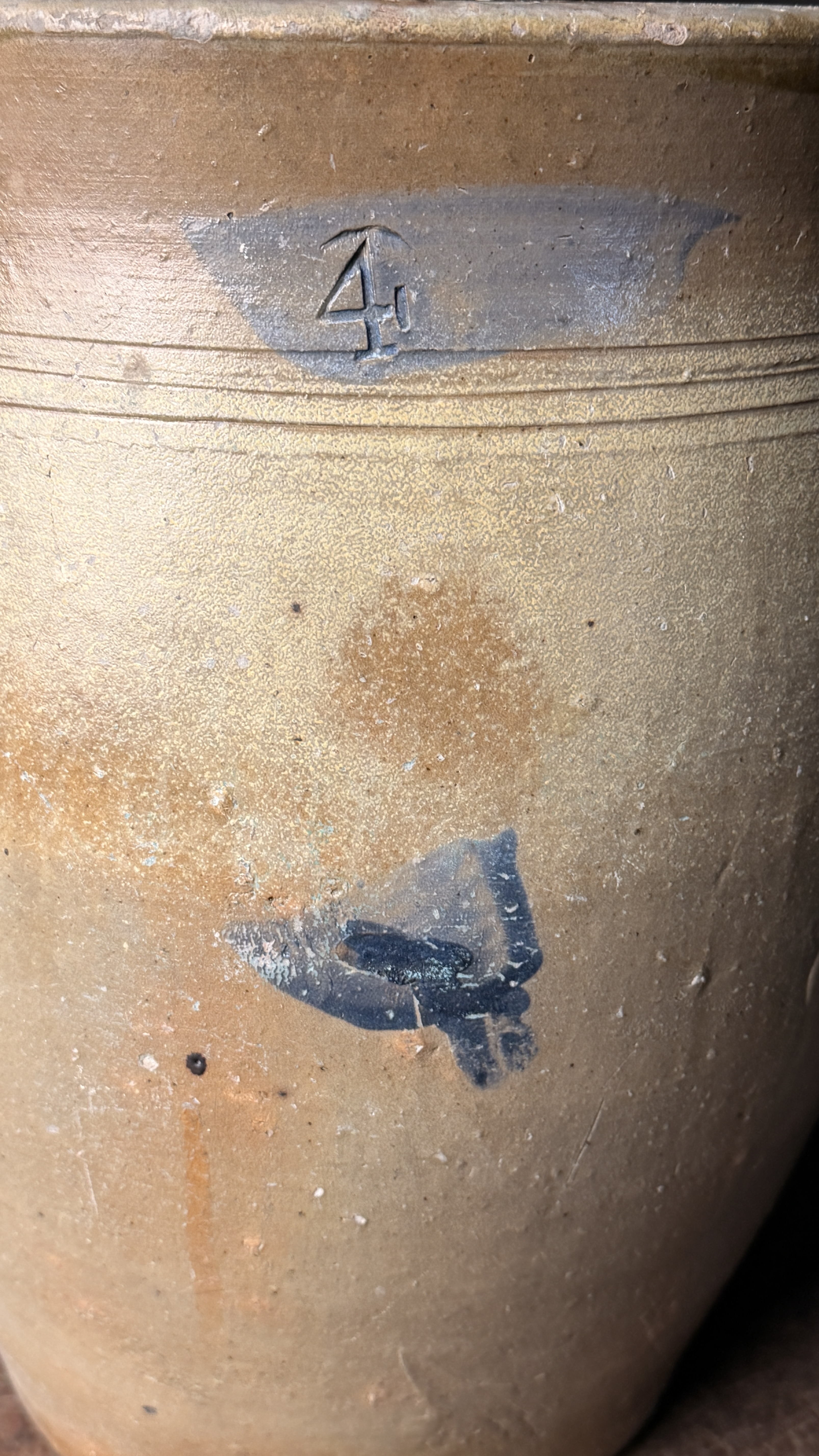 Early Four-Gallon American Salt-Glazed Stoneware Crock