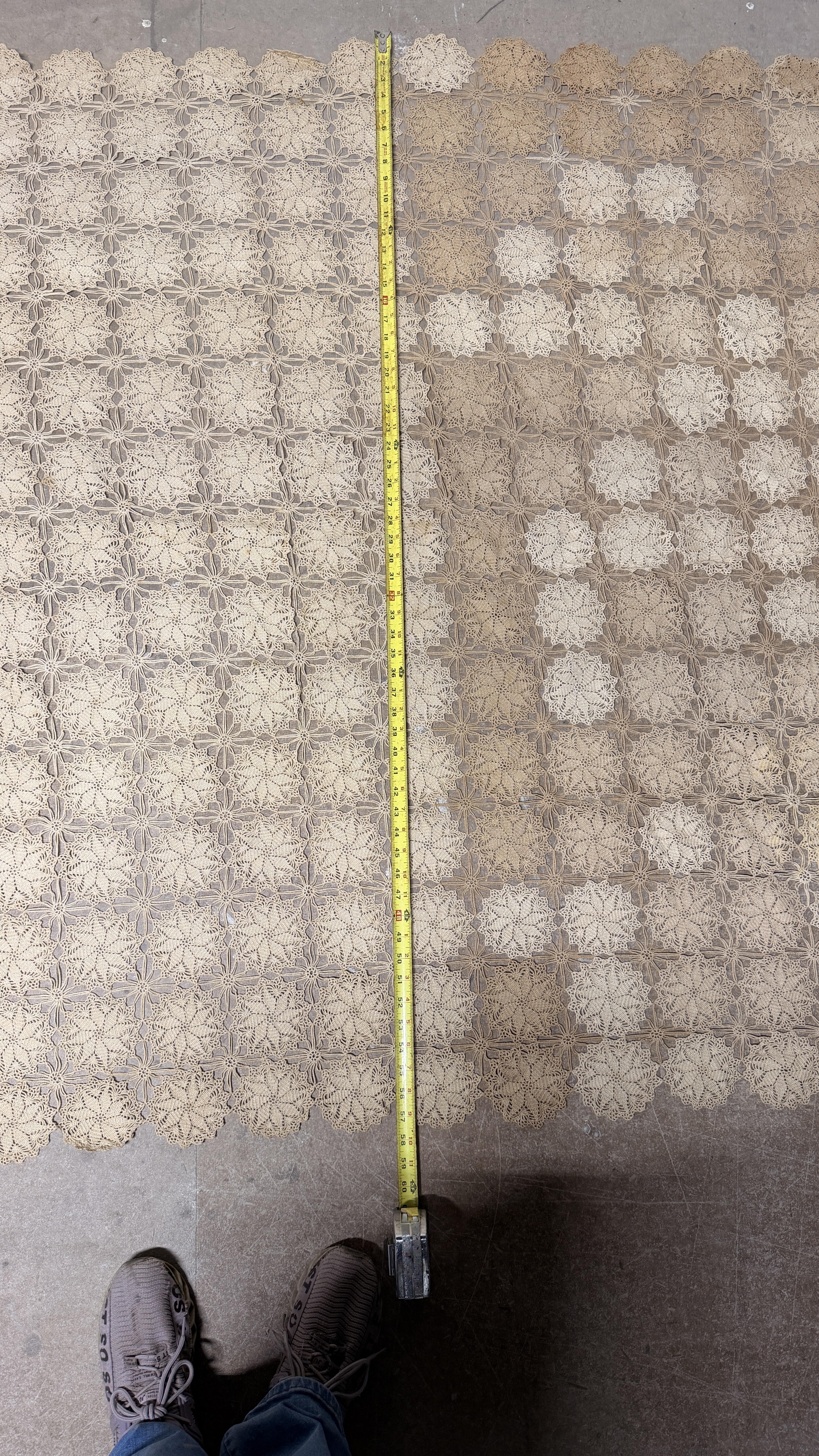 Vintage Hand-Crocheted Medallion Cotton Coverlet