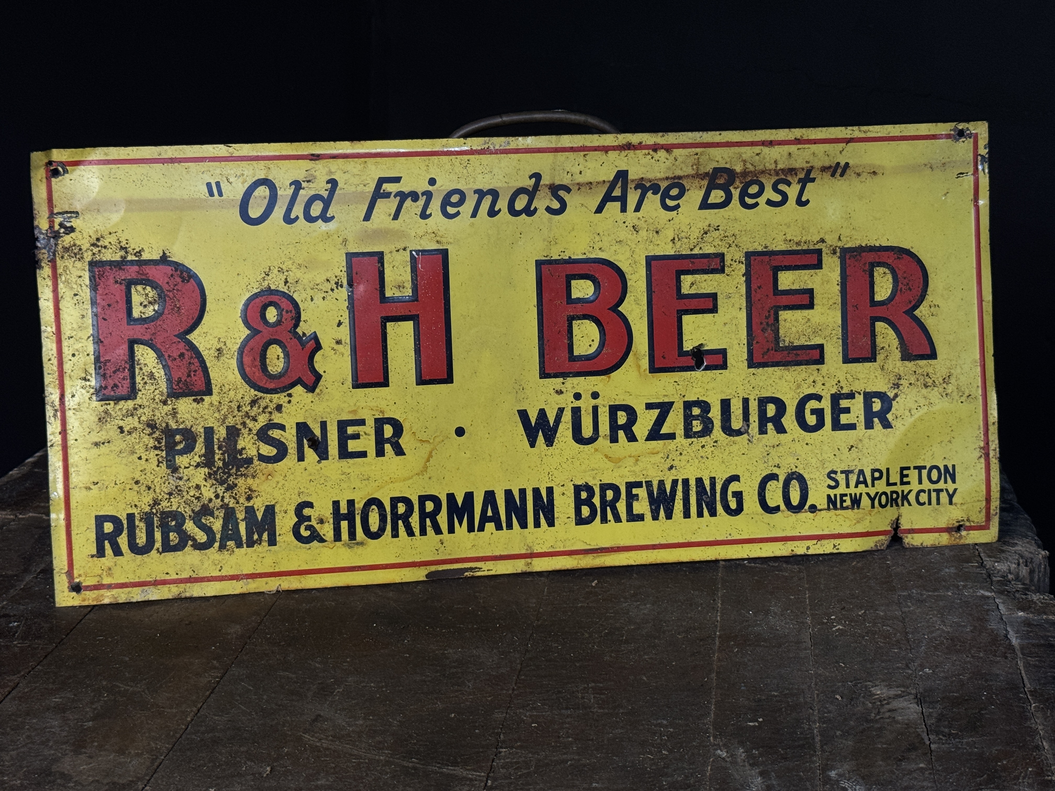 1920s R&H Beer Tin Tacker Sign Rubsam and Horrmann Brewing Co