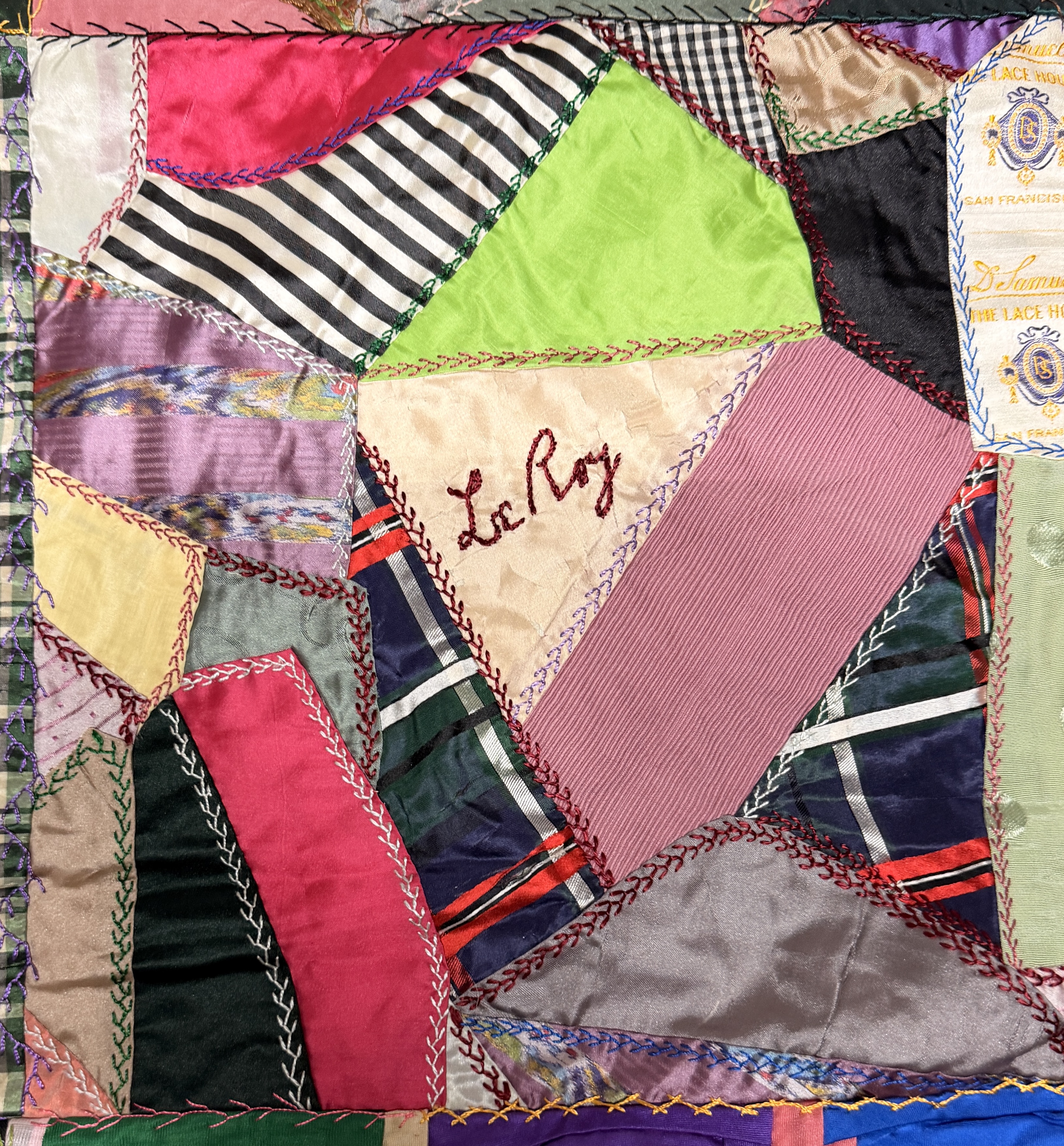 Victorian Era Crazy Quilt Top with Embroidered Signature Blocks