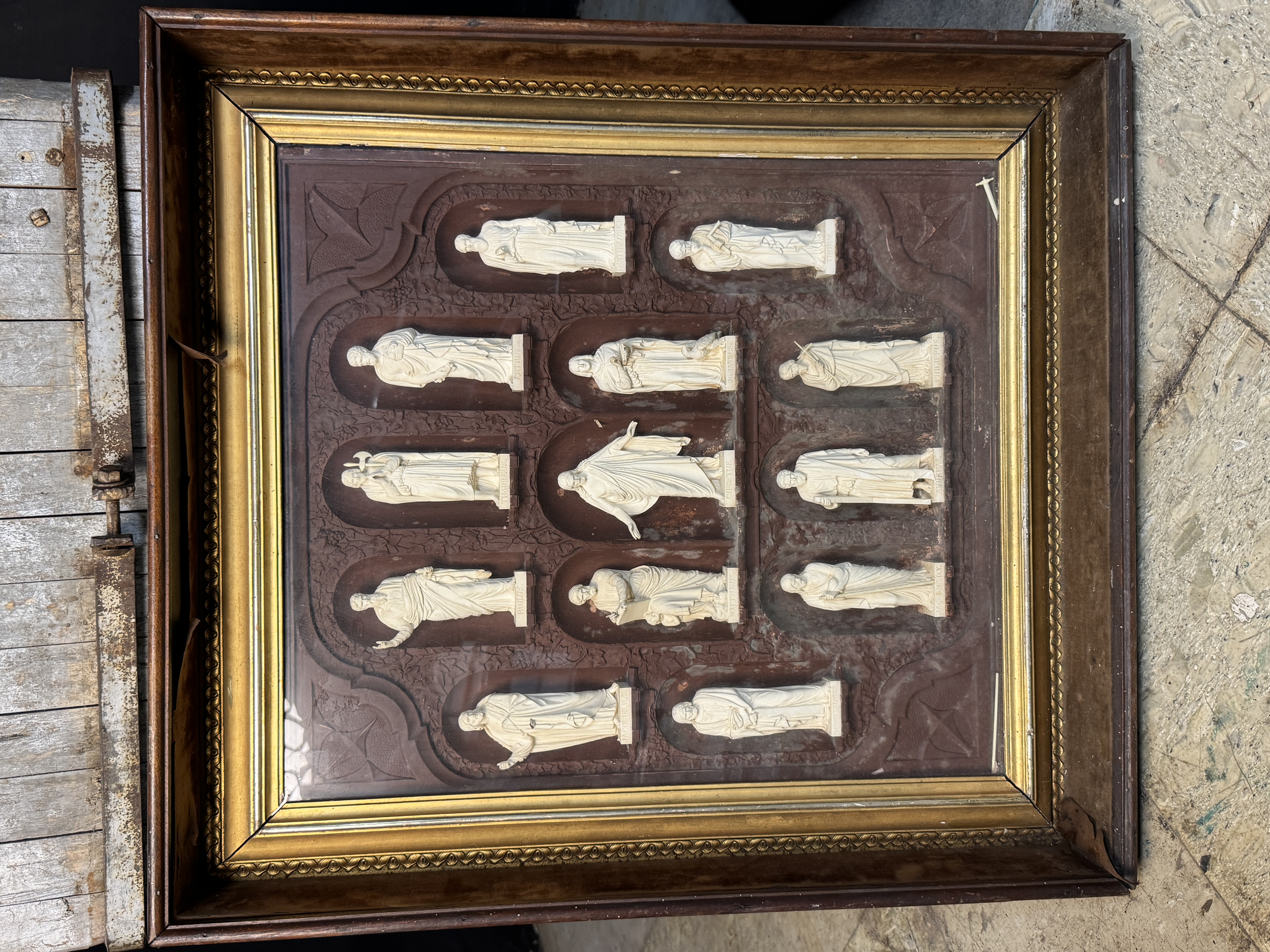 Victorian Shadow Box Display of Christ and the Twelve Apostles