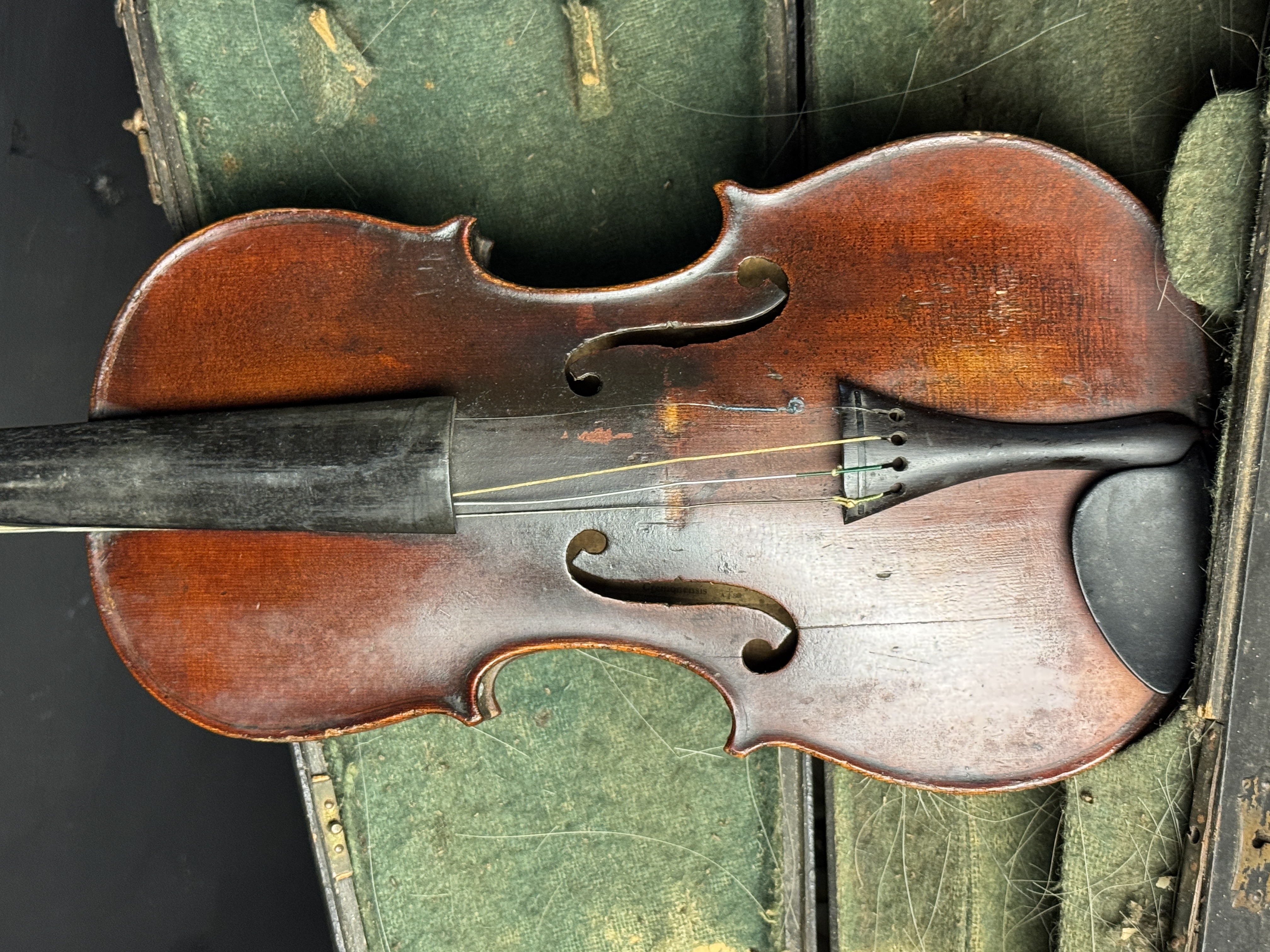 Antique Full-Size Violin Bearing Nicolaus Amatius Label with Wooden Coffin Case