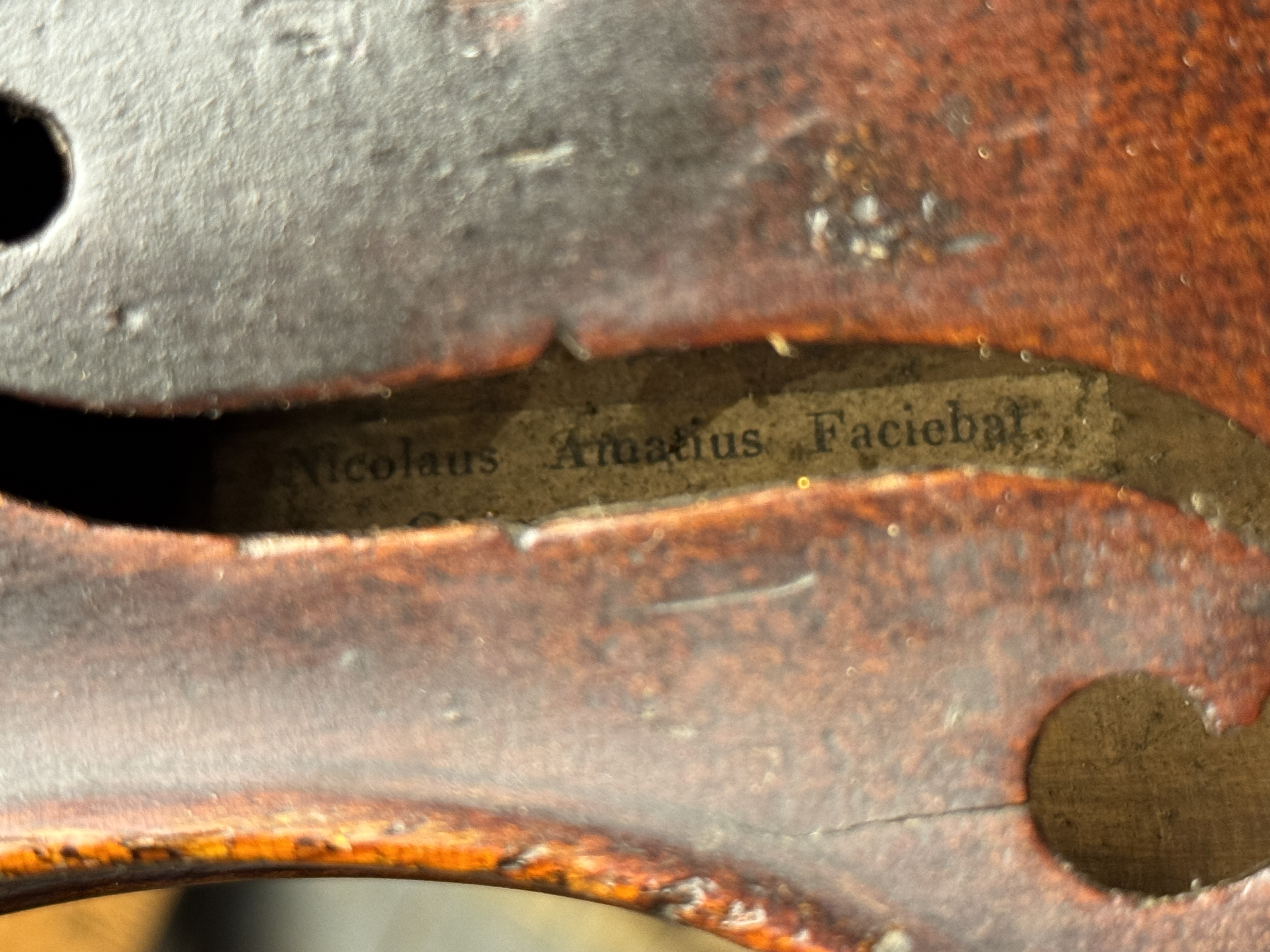 Antique Full-Size Violin Bearing Nicolaus Amatius Label with Wooden Coffin Case