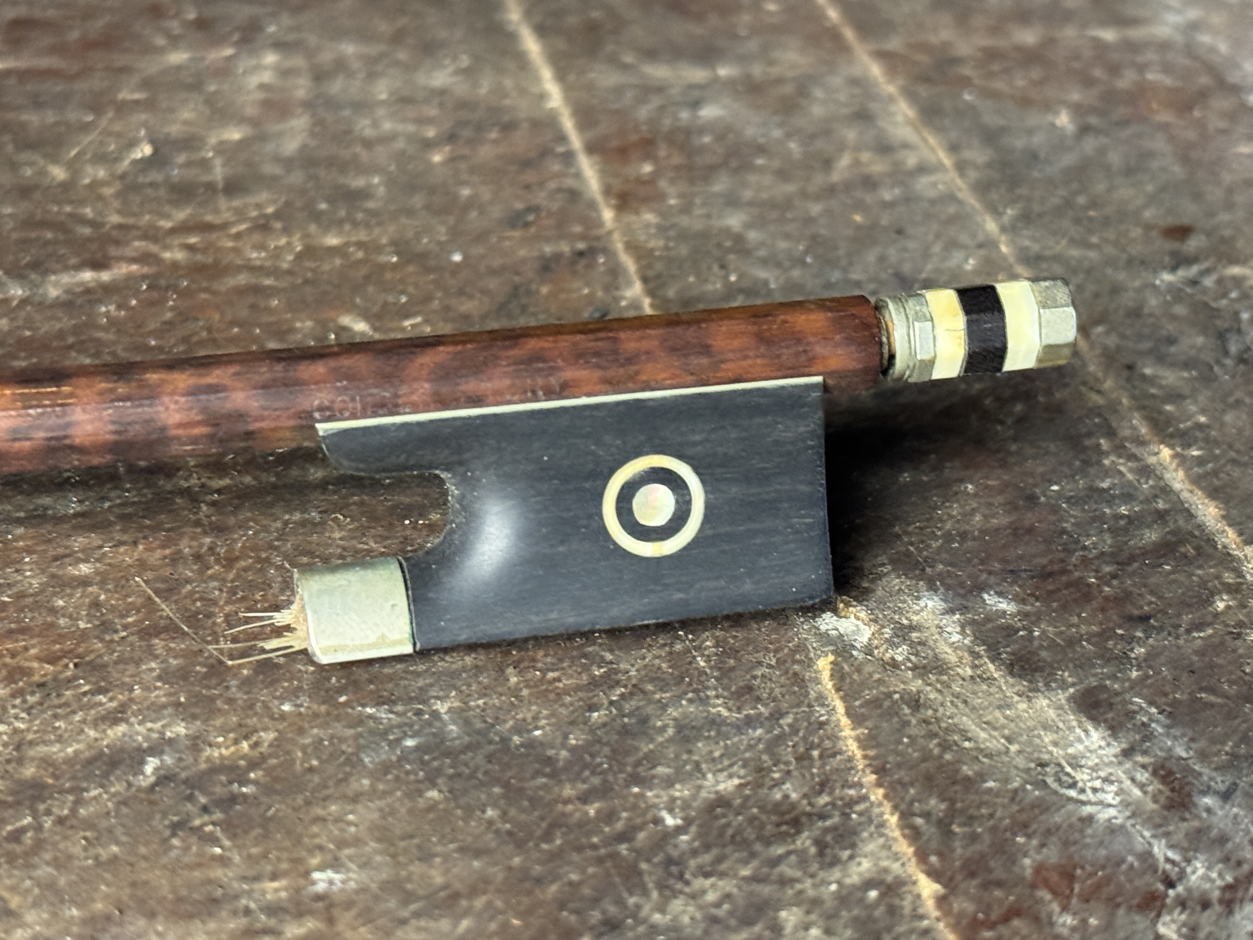 French Pernambuco Violin Bow Stamped G. Coucheny Signed Ges Gesch Conservatory