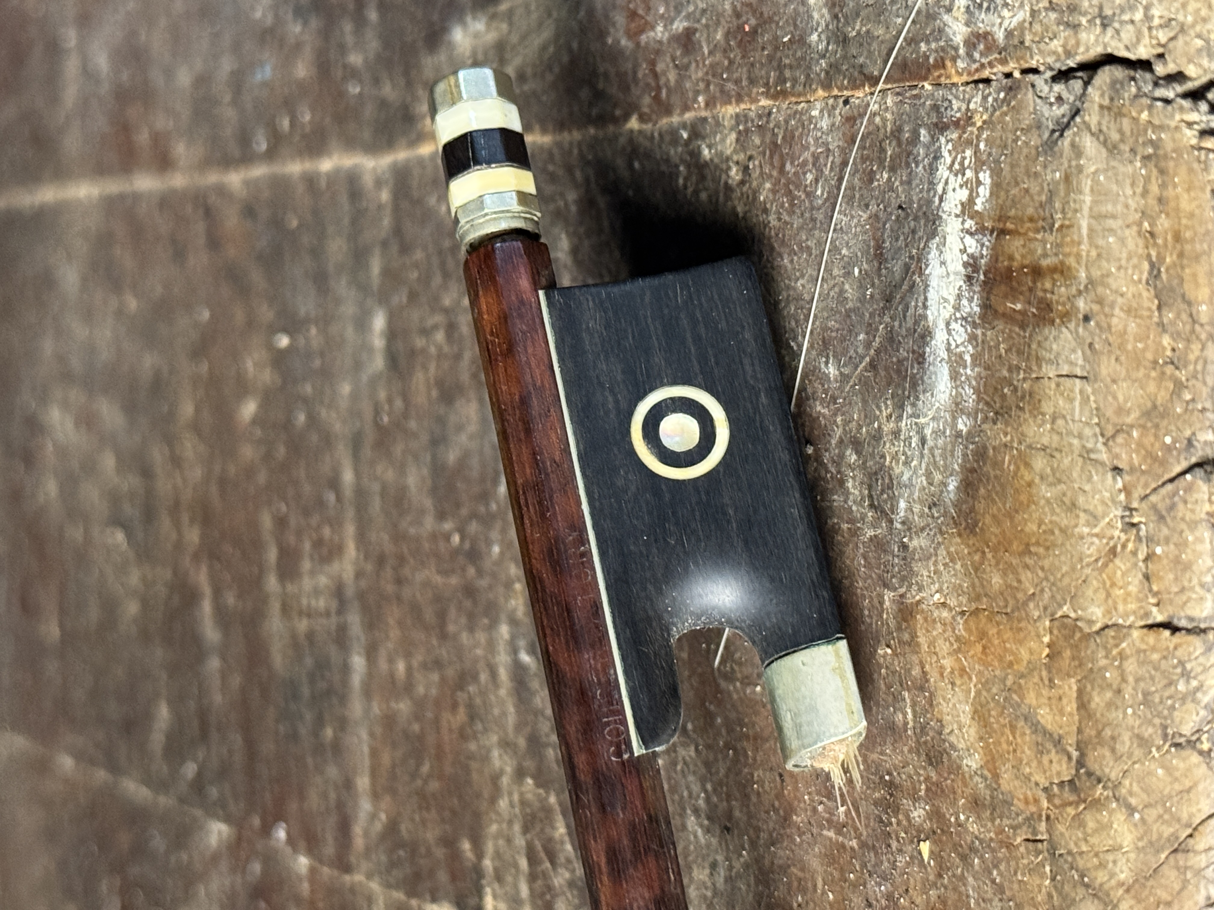 French Pernambuco Violin Bow Stamped G. Coucheny Signed Ges Gesch Conservatory