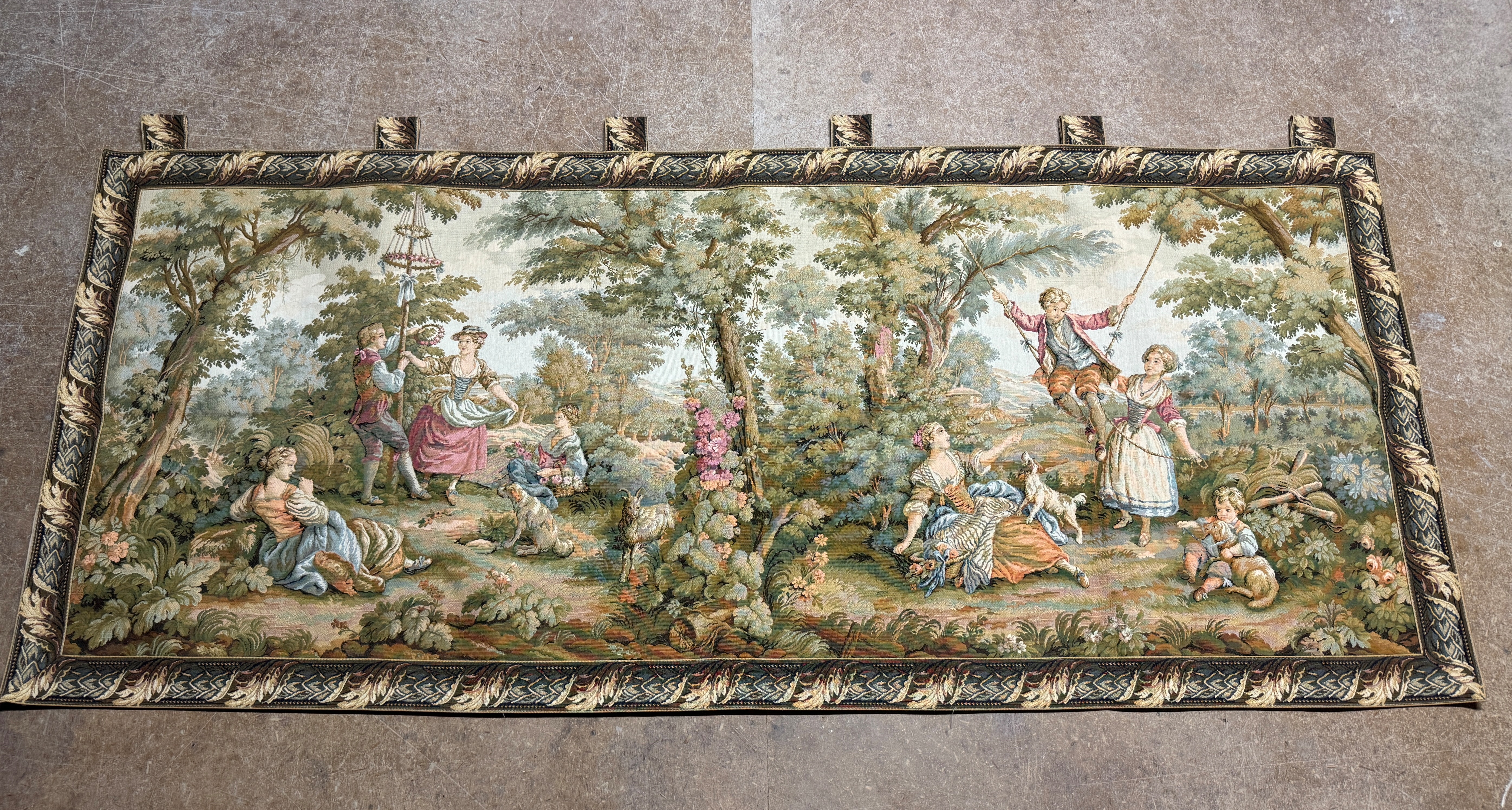 Large Vintage French Style Jacquard Wall Tapestry with Pastoral Scene