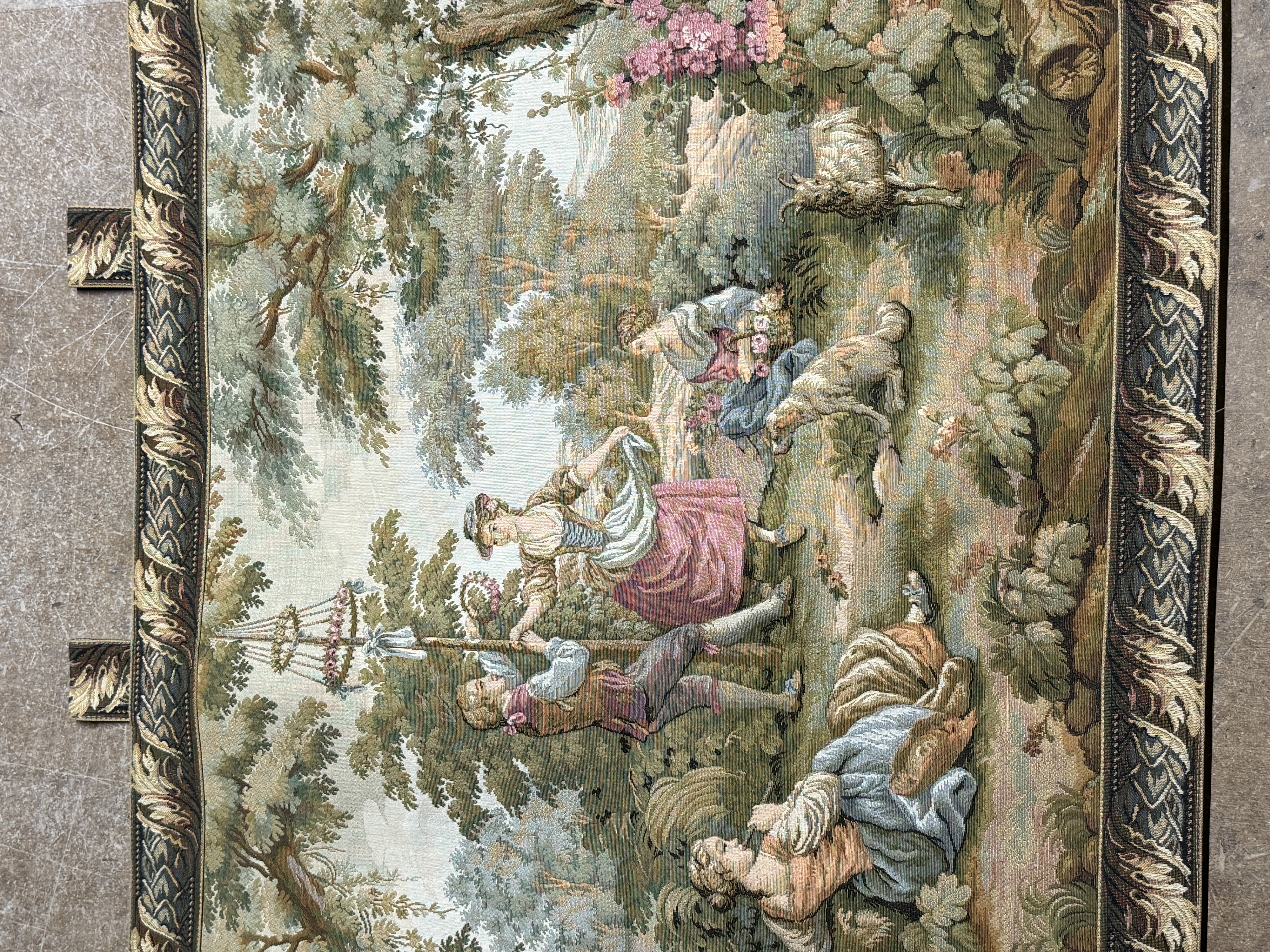 Large Vintage French Style Jacquard Wall Tapestry with Pastoral Scene
