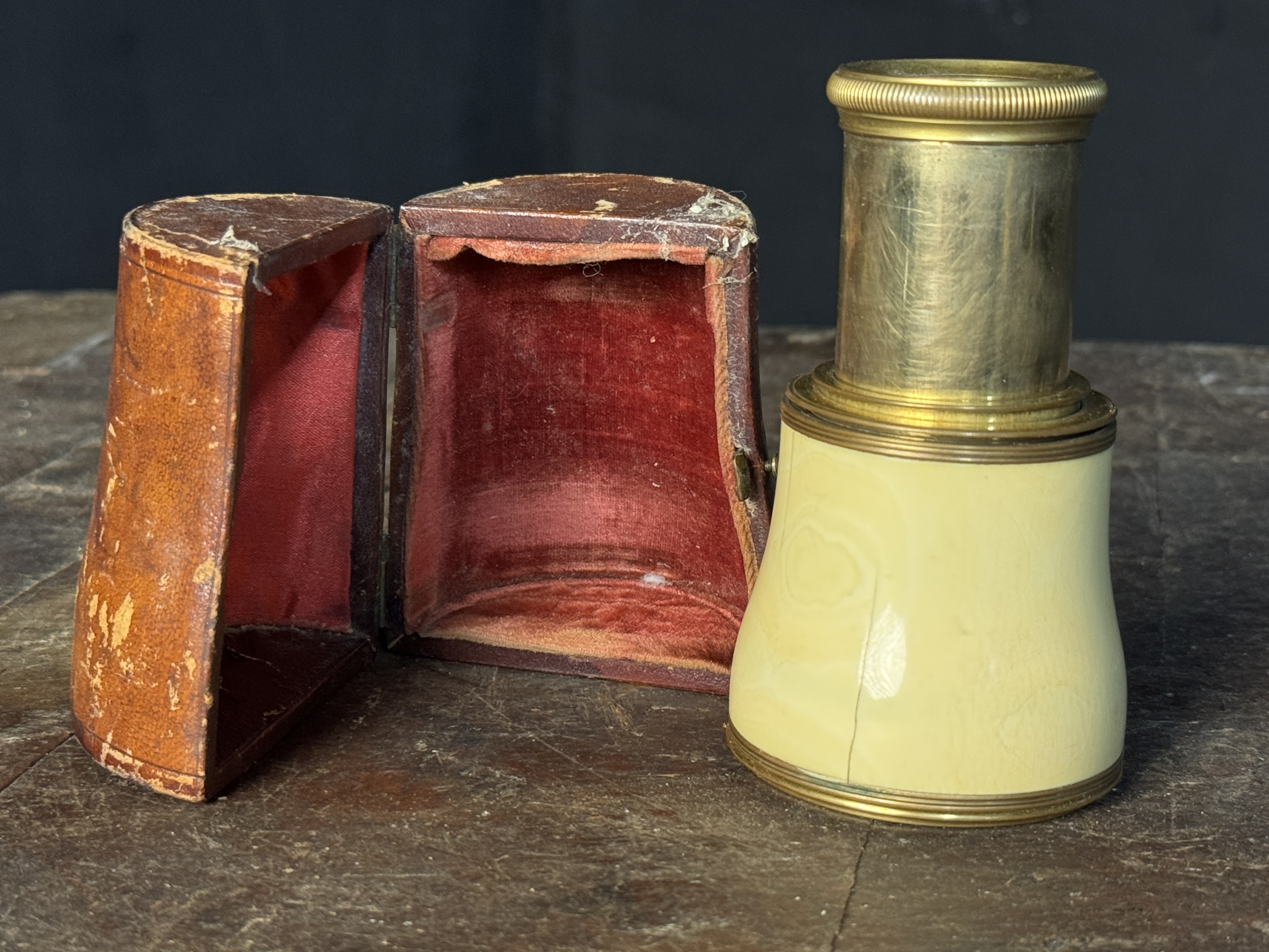 A 19th-Century Brass and Clad Monocular Theater Glass with Original Case