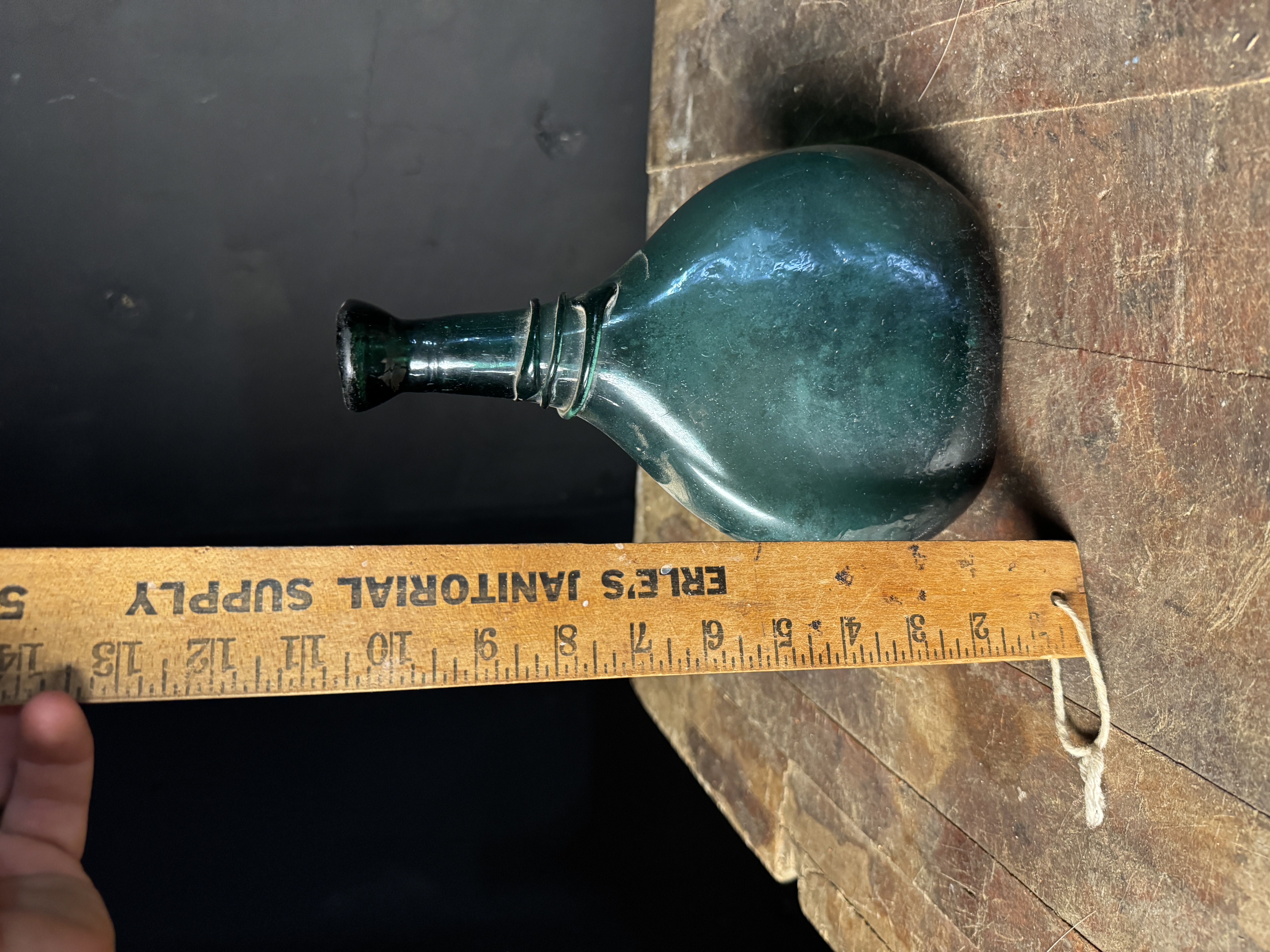 Antique 18th Century Persian Zand Dynasty Hand Blown Green Glass Saddle Flask