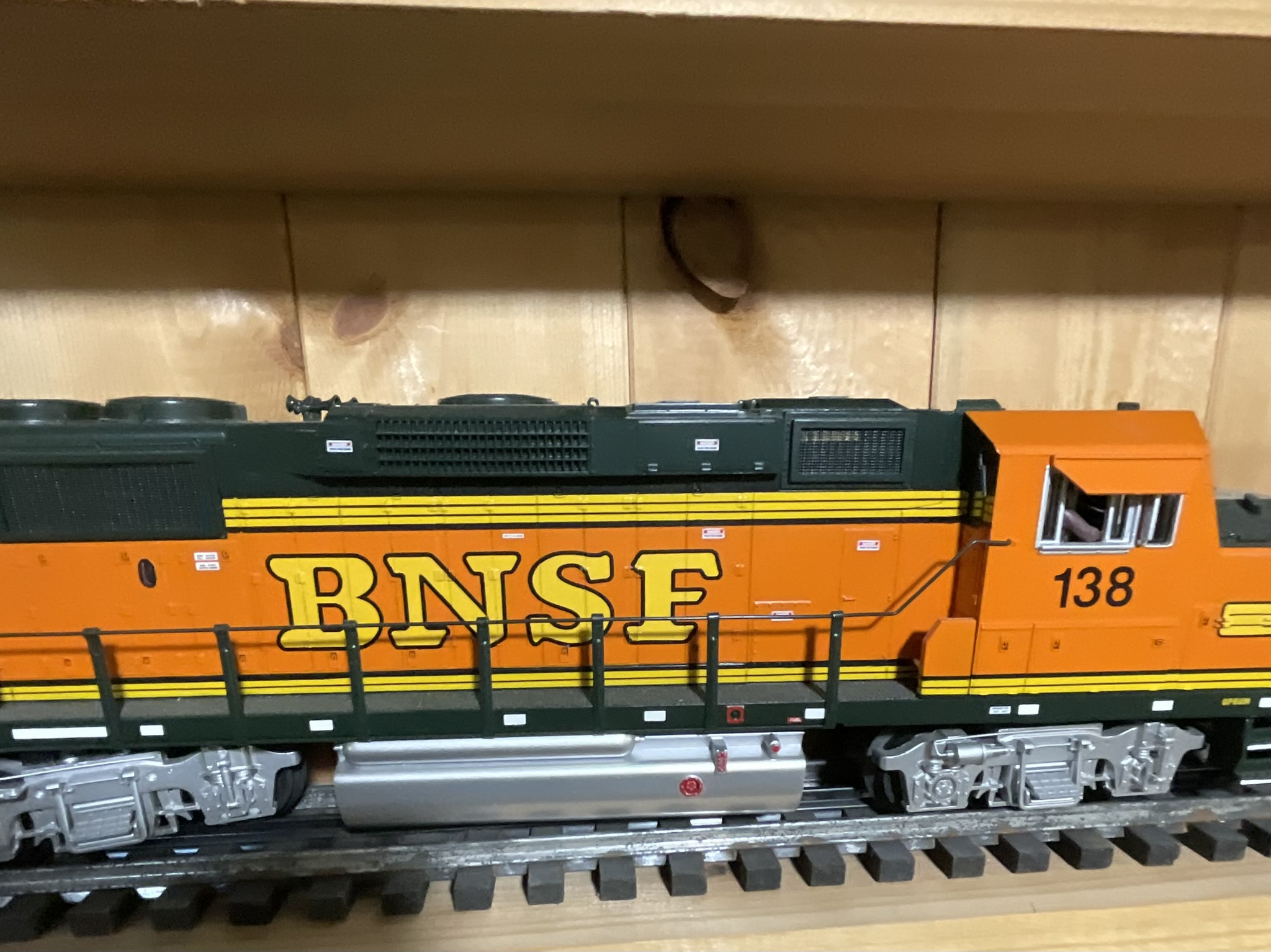 Three O-Gauge Model Train Units Including Lionel 3360 Burro Crane and Two BNSF Diesel Locomotives