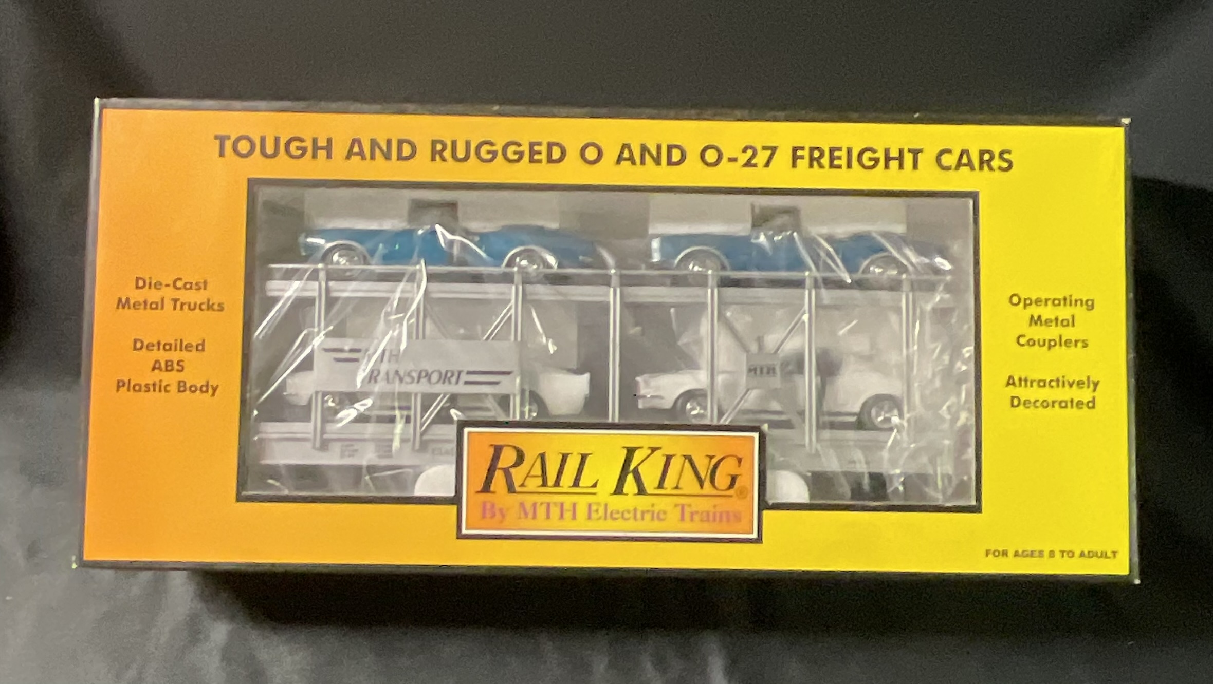 MTH RailKing O-Gauge Auto Transport Freight Car with Ertl Die-Cast Vehicles 30-7666