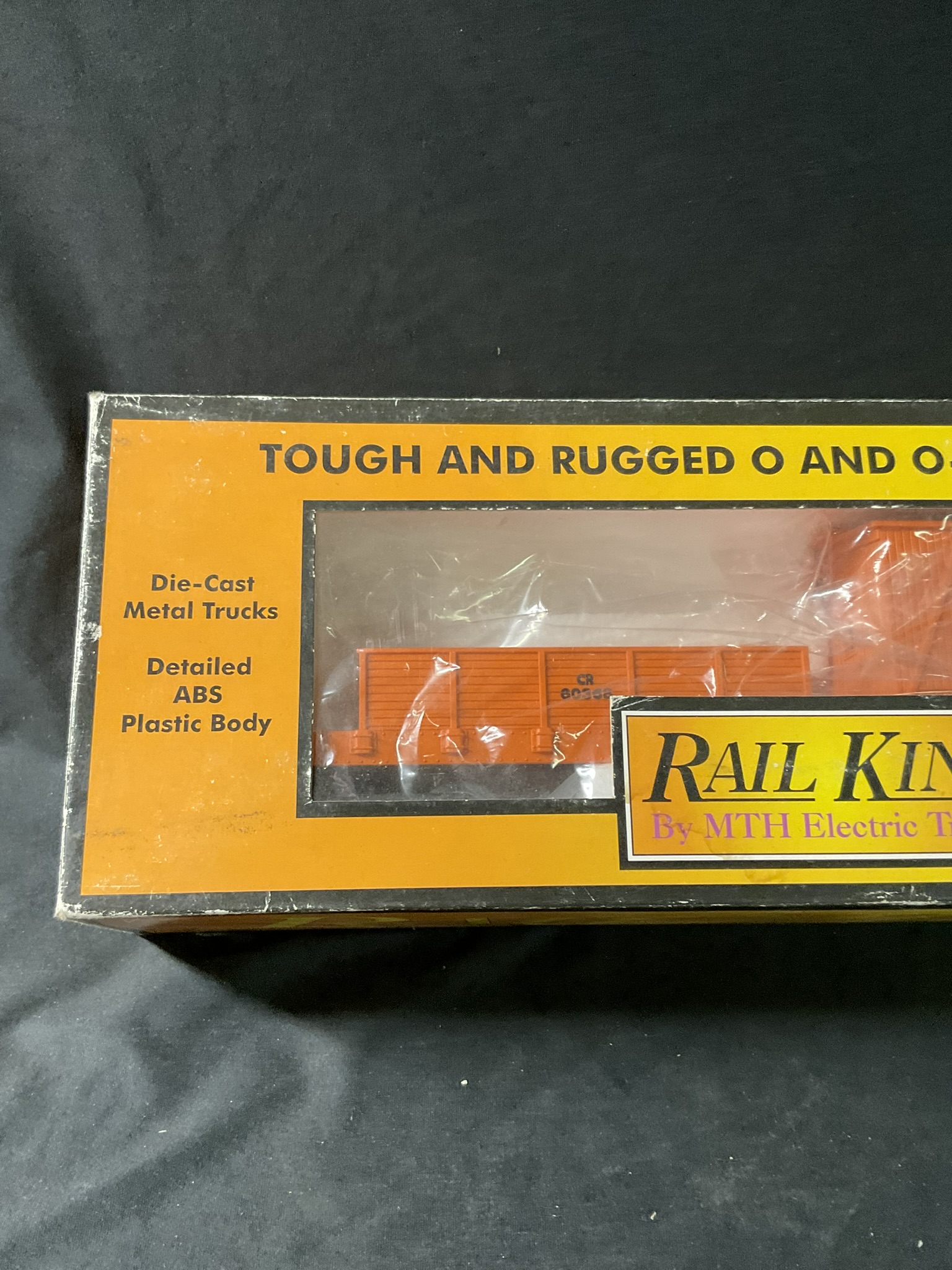 A Pair of RailKing by MTH Electric Trains O Gauge Conrail Crane Tender Cars