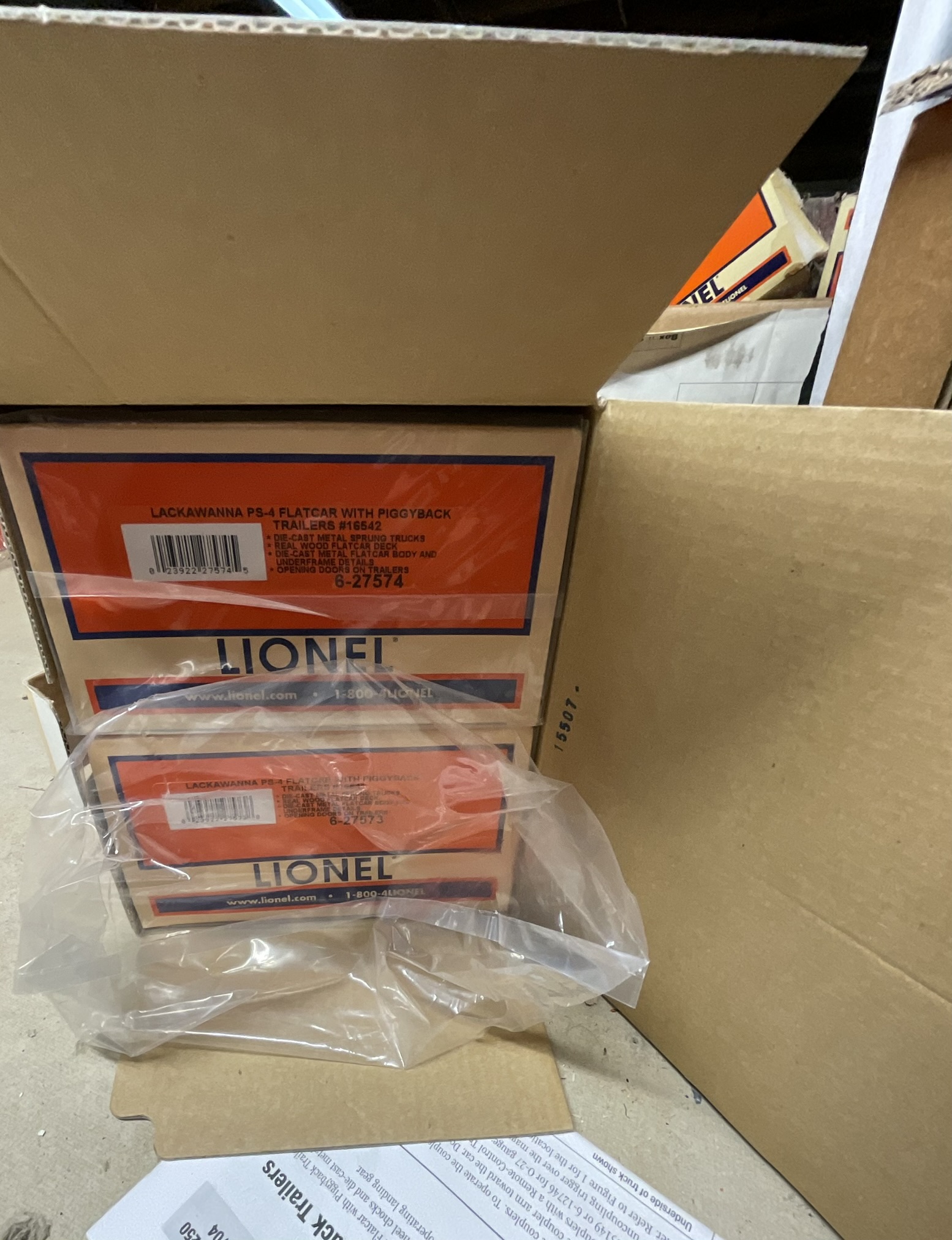 A Pair of Lionel O-Gauge Lackawanna PS-4 Flatcars with Phoebe Snow Piggyback Trailers