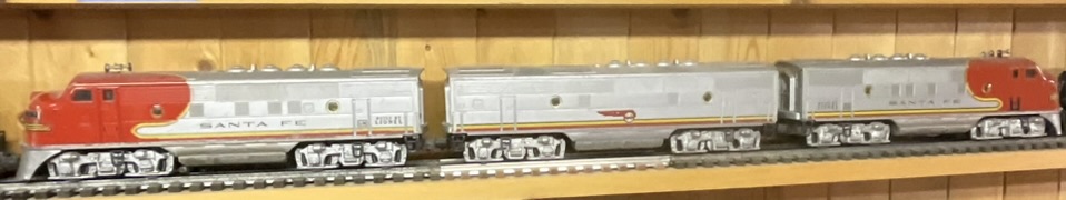Three Lionel No. 2343 Santa Fe F3 A-B-A Diesel Locomotive Units