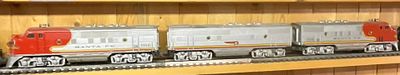 Three Lionel No. 2343 Santa Fe F3 A-B-A Diesel Locomotive Units. A set of three postwar Lionel 