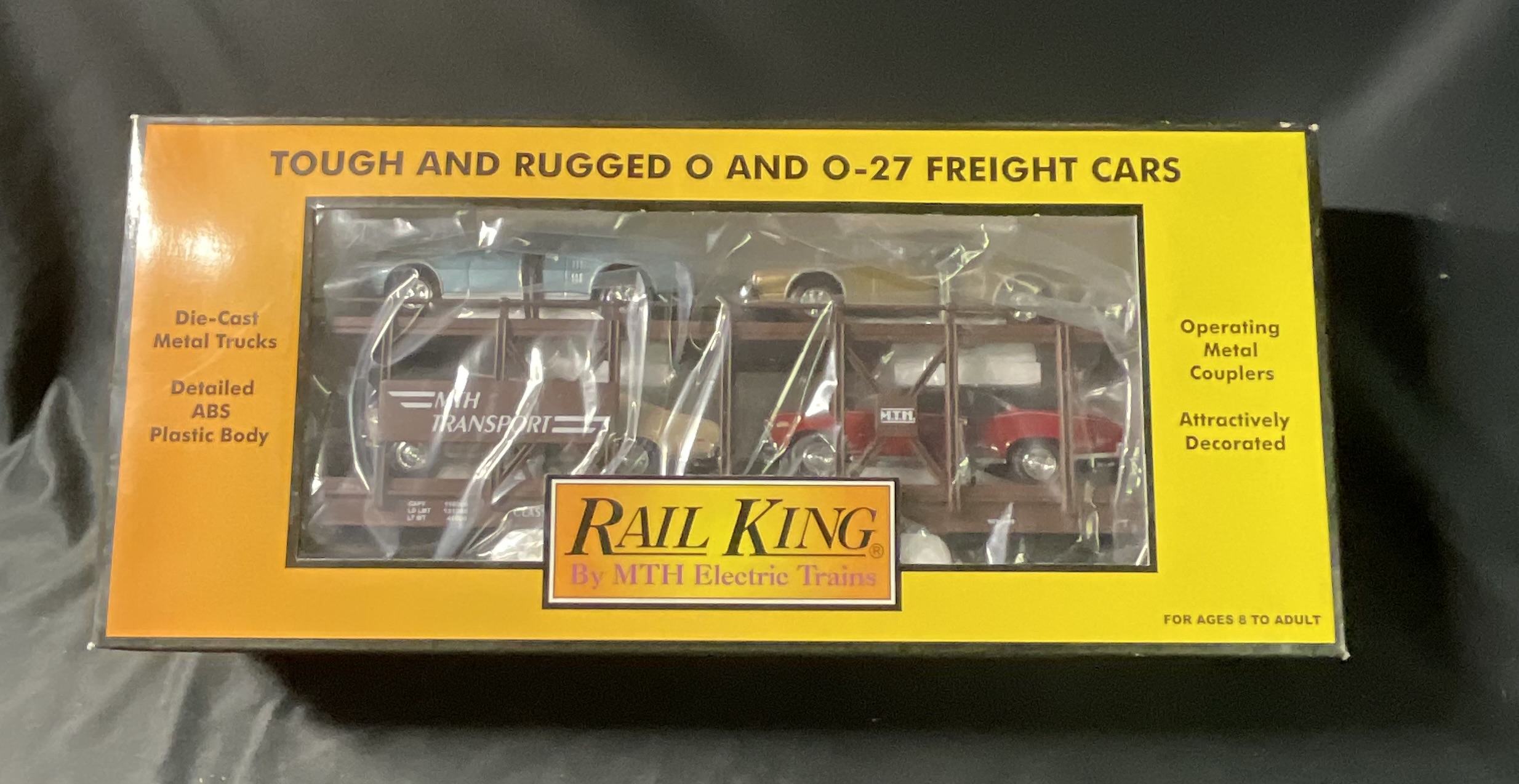 Rail King By MTH Electric Trains O Gauge Auto Transport Set with Four Die-Cast Automobiles 30-7638