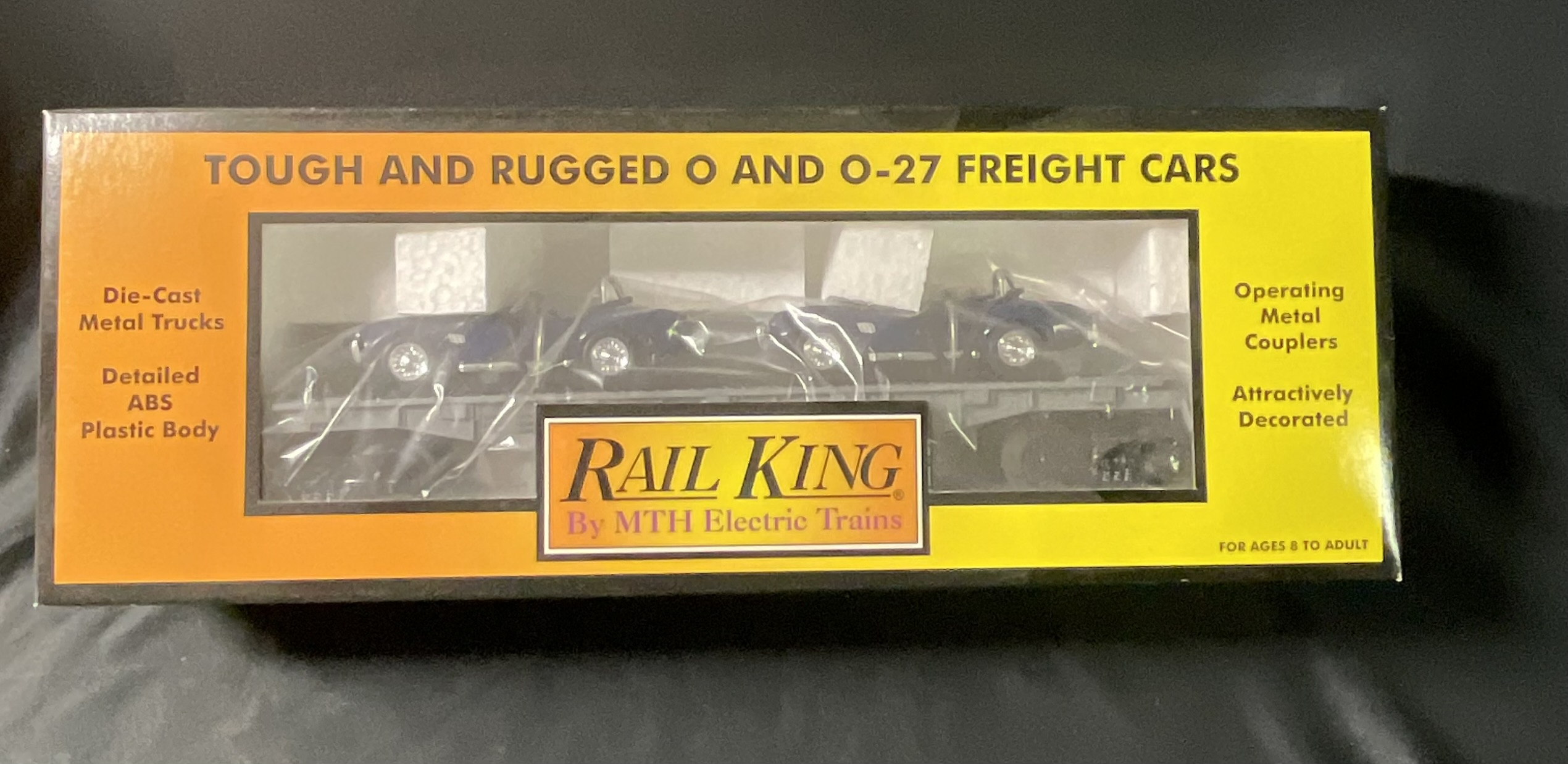 MTH Rail King O Gauge Auto Transport Flatcar with Ertl 1965 Shelby Cobras 30-7660