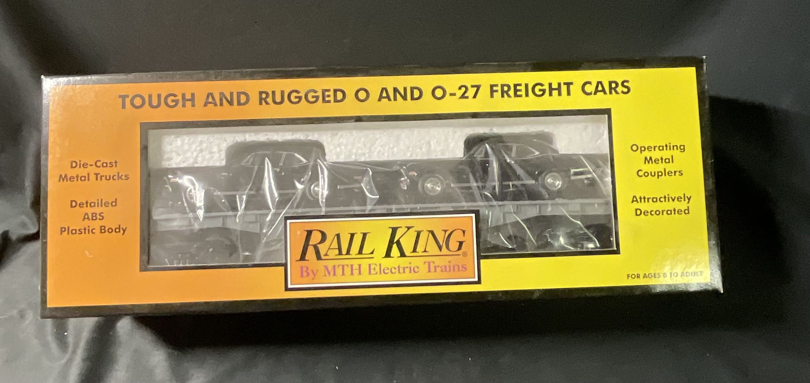 RailKing by MTH Electric Trains O Gauge Auto Transport Flatcar with Ertl 1970 Novas 30-7661