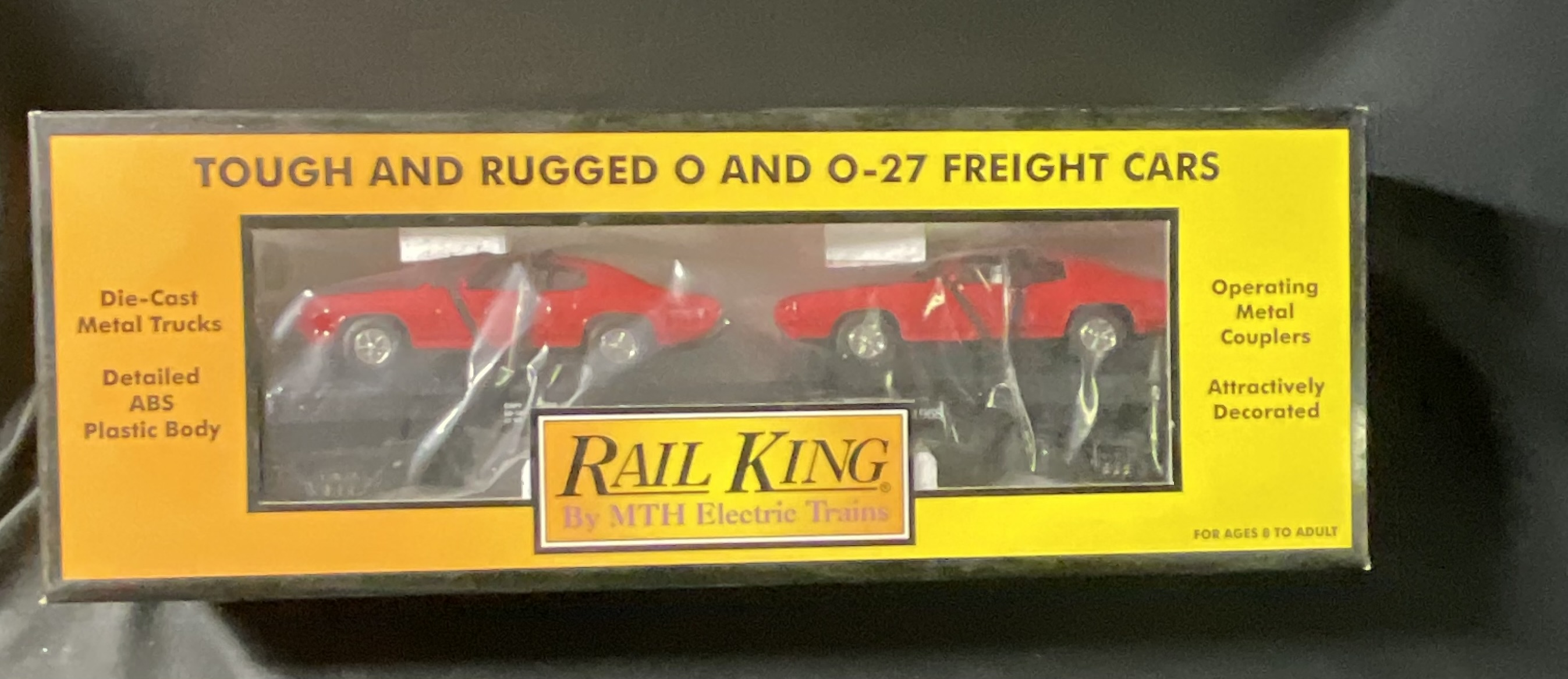 RailKing by MTH Electric Trains Item 30-7639 Auto Transportation Flatcar with Two Ertl 1968 Pontiac GTOs