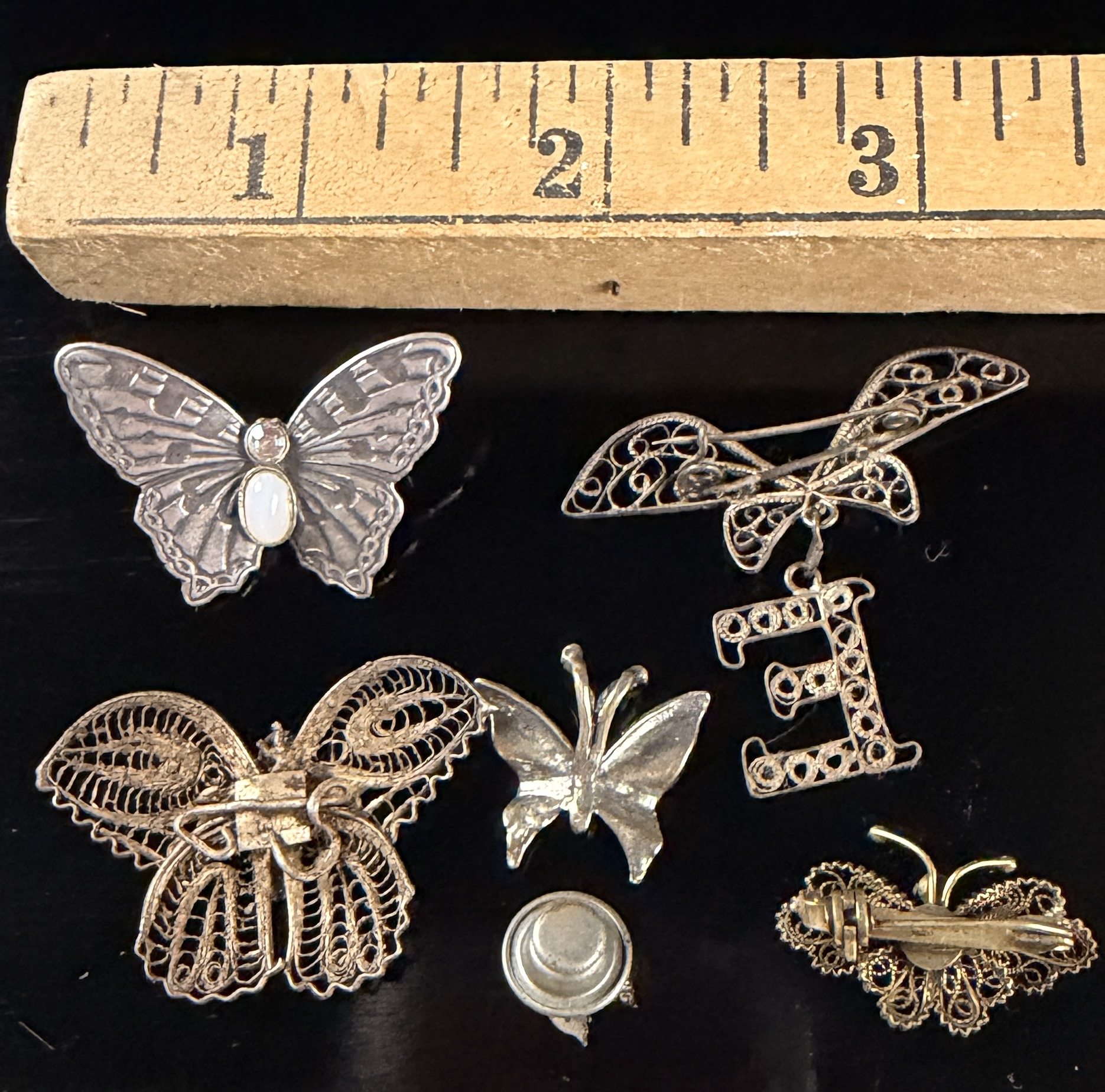 Six Vintage Butterfly Brooches and Pins including Sterling Silver and Filigree