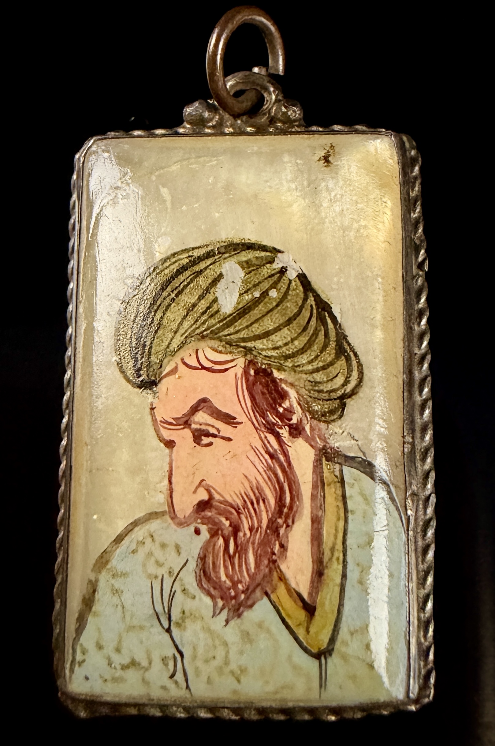 Persian Hand-Painted Miniature Portrait Pendant in the Style of Avicenna