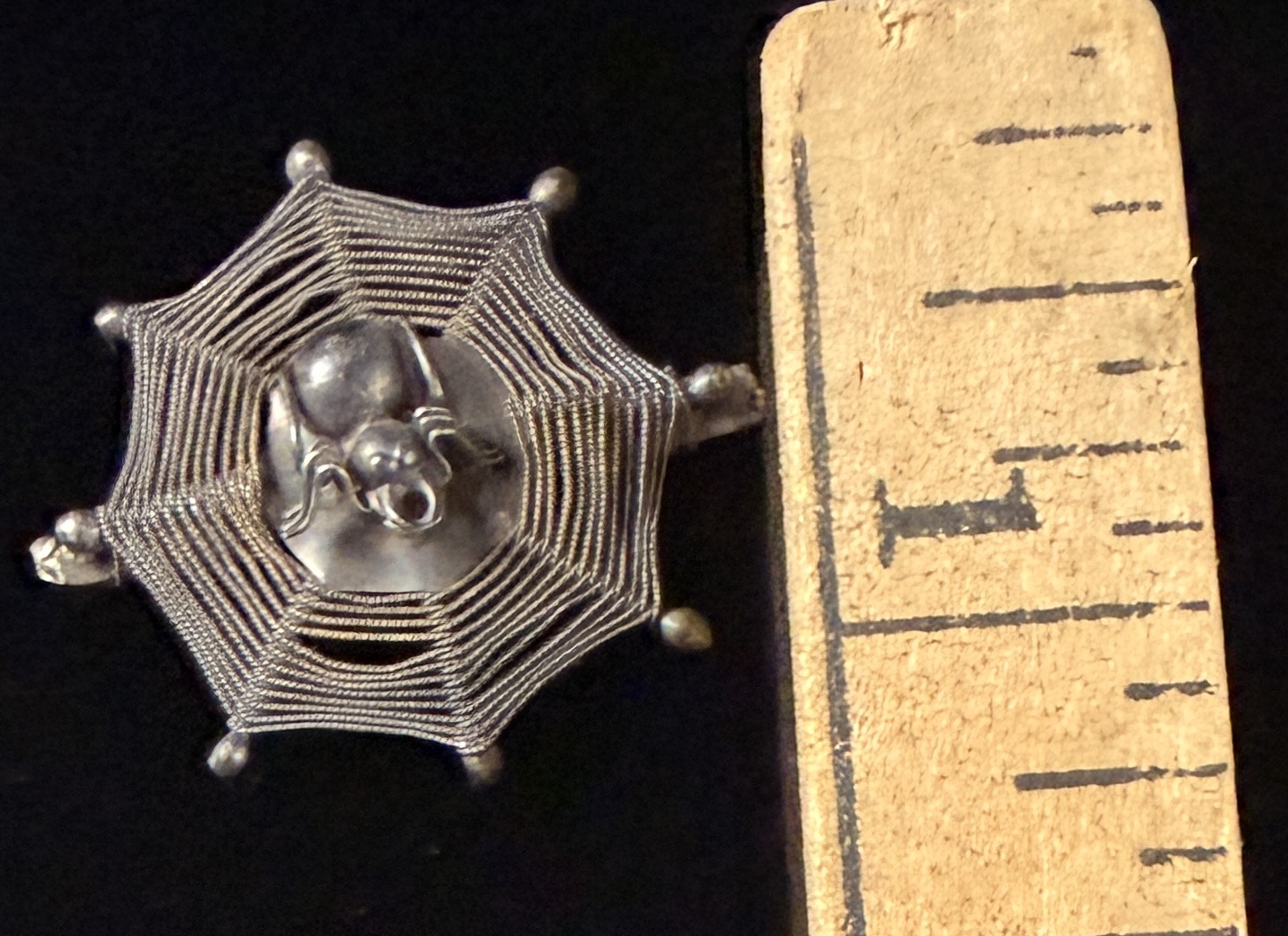 Vintage Silver-Toned Spider and Web Novelty Brooch