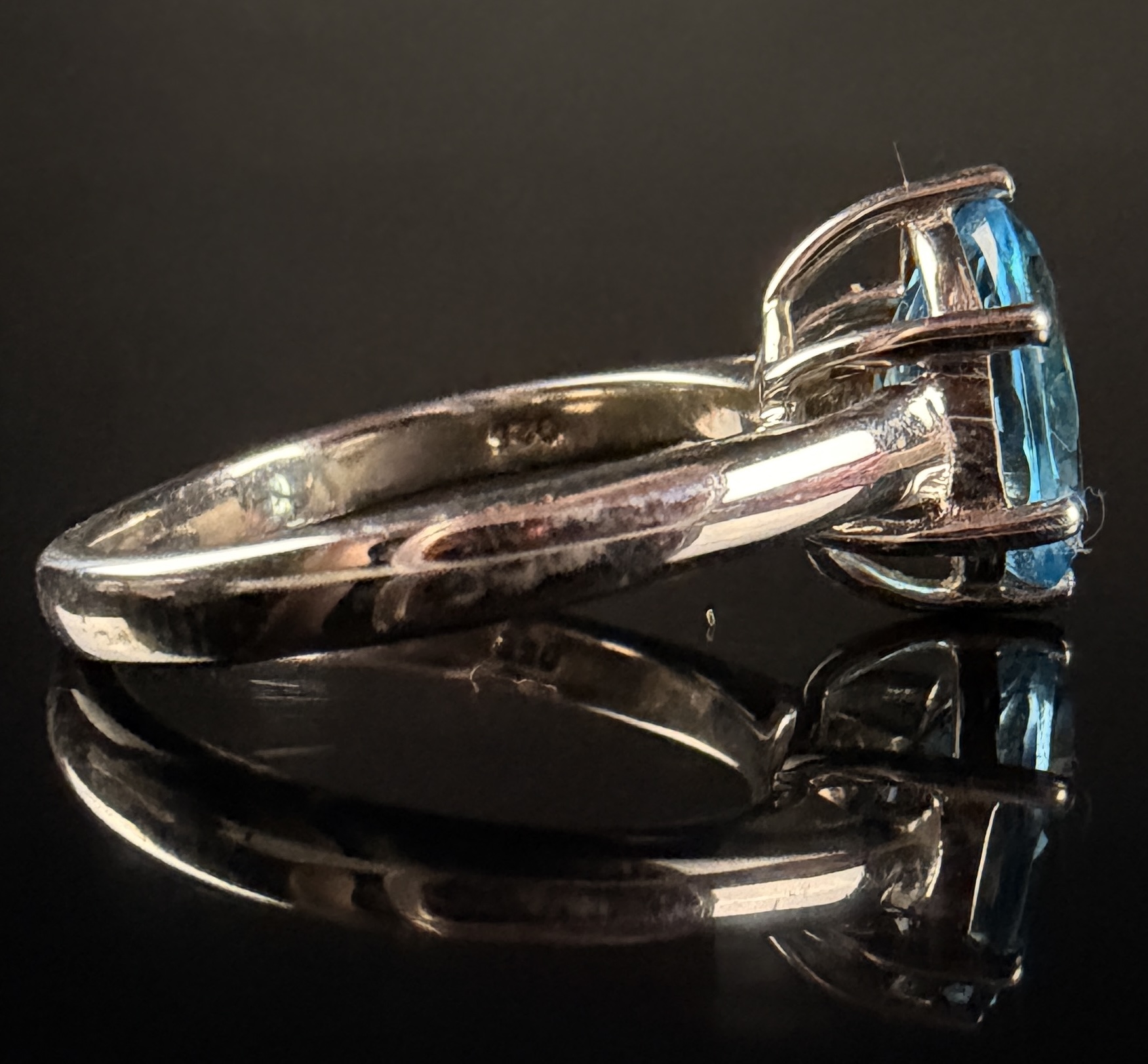 Sterling Silver and Oval Cut Light Blue Gemstone Solitaire Ring
