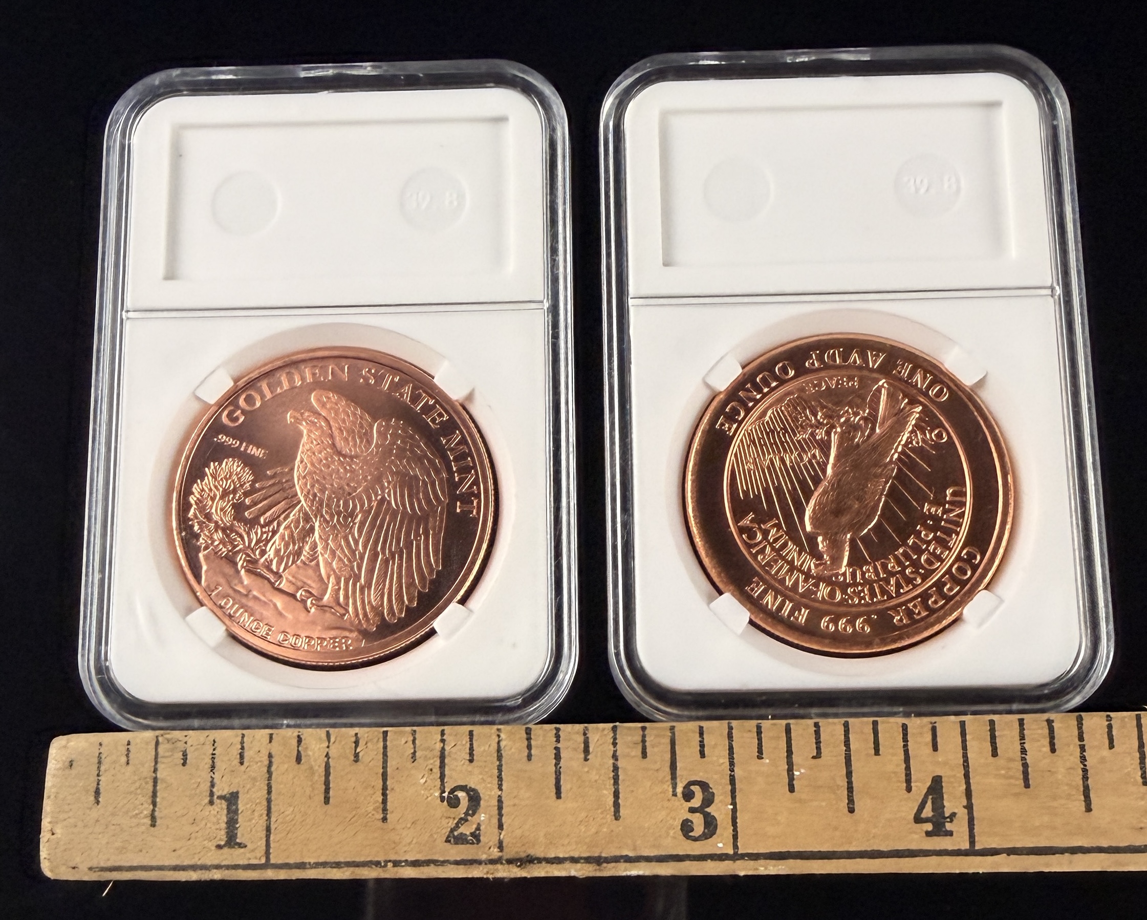 A Pair of US .999 Fine 1 Ounce Copper Bullion Rounds