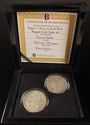 A Pair of US Morgan Silver Dollars, 1880-O and 1889-O Micro O Variety. A pair of US Morgan 