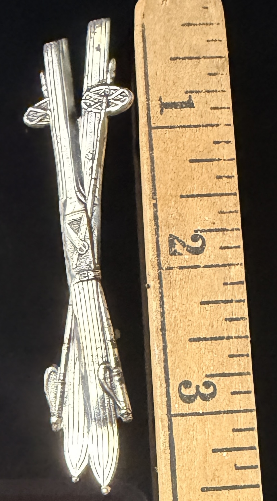 Sterling Silver Vintage Winter Sports Ski and Pole Motif Brooch