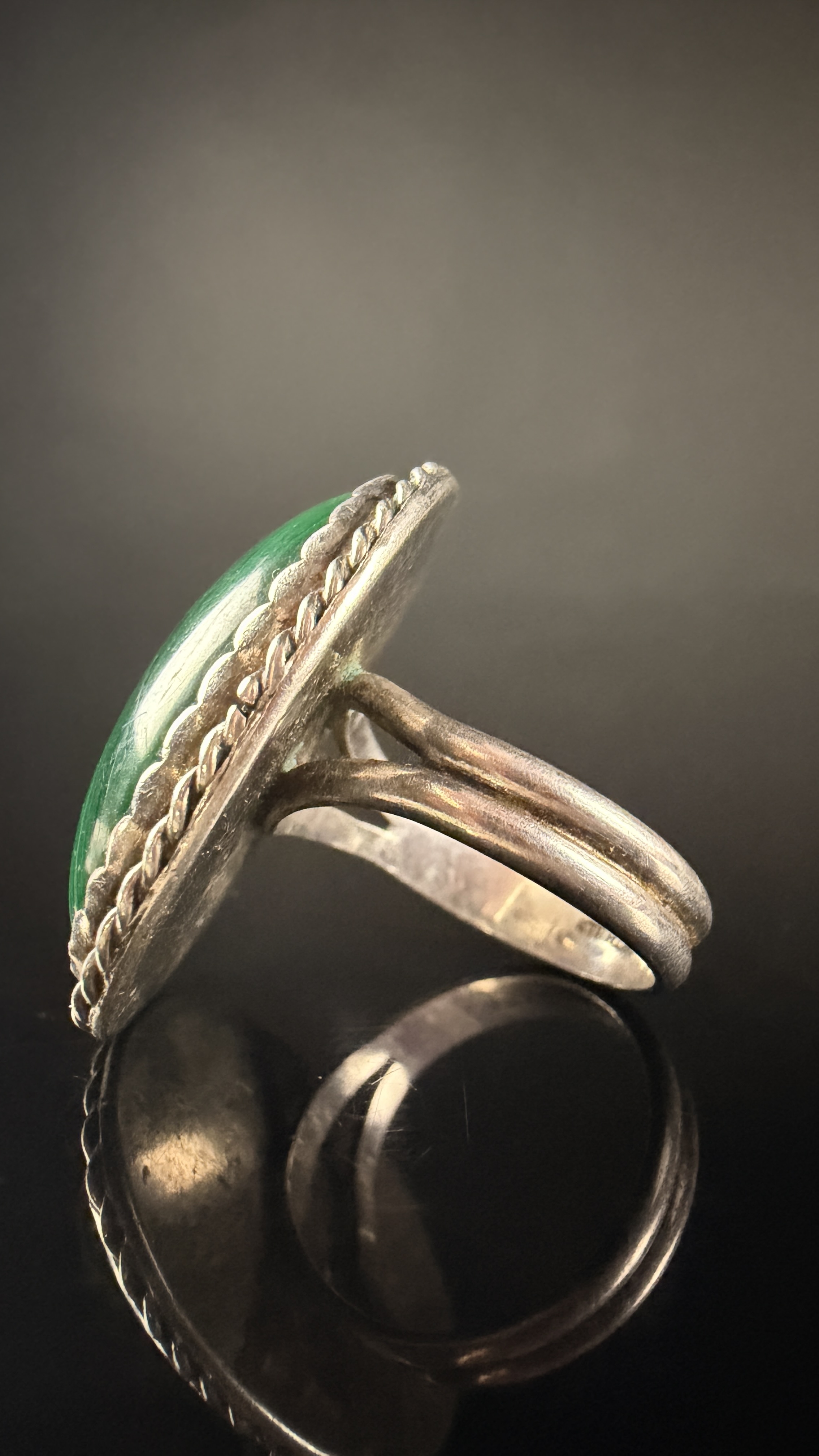 Navajo Sterling Silver and Malachite Statement Ring by Larry Temick
