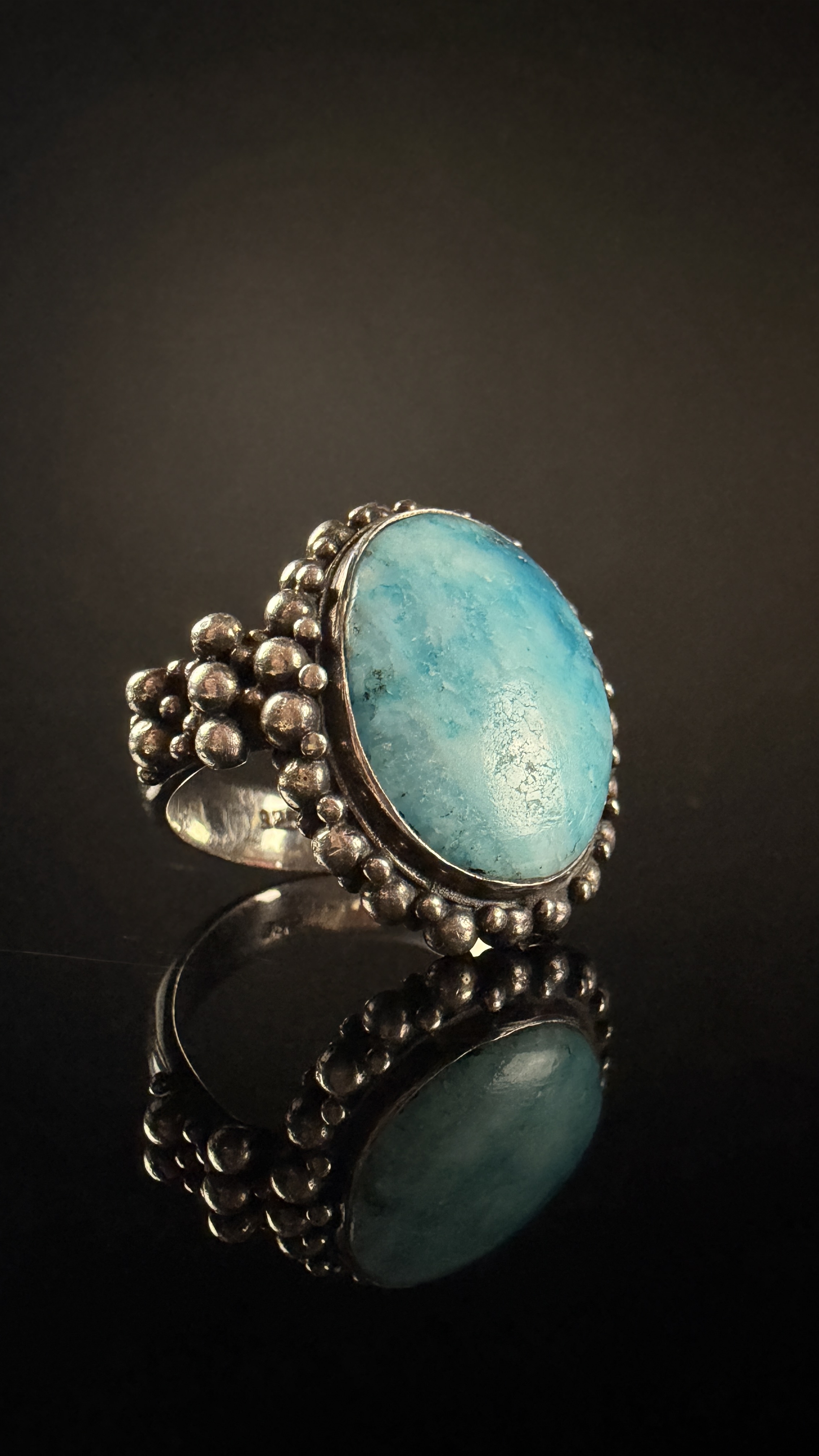 Sterling Silver Larimar Cabochon Statement Ring