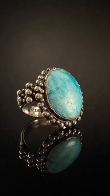 Sterling Silver Larimar Cabochon Statement Ring. This statement ring is crafted from sterling 