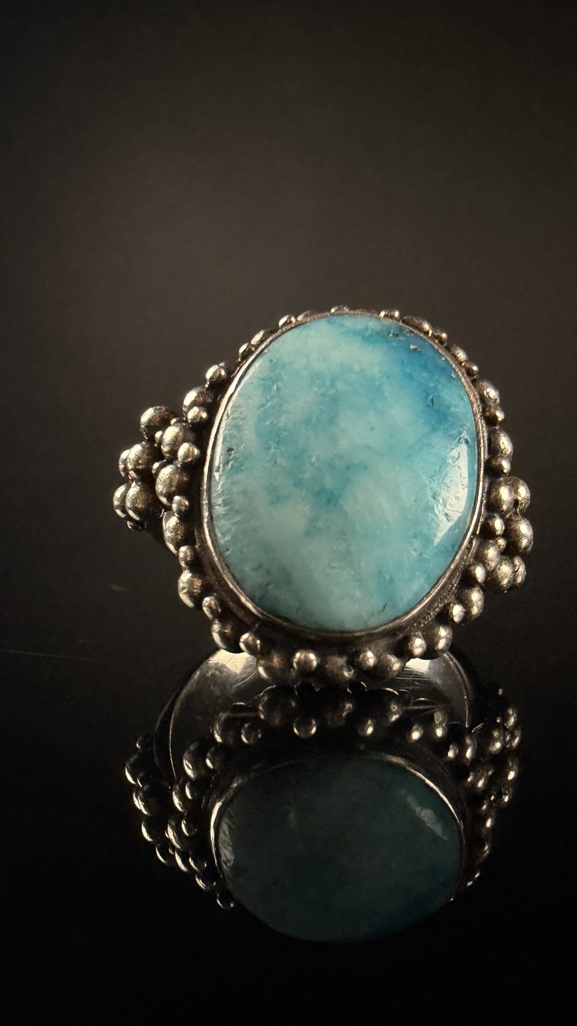 Sterling Silver Larimar Cabochon Statement Ring