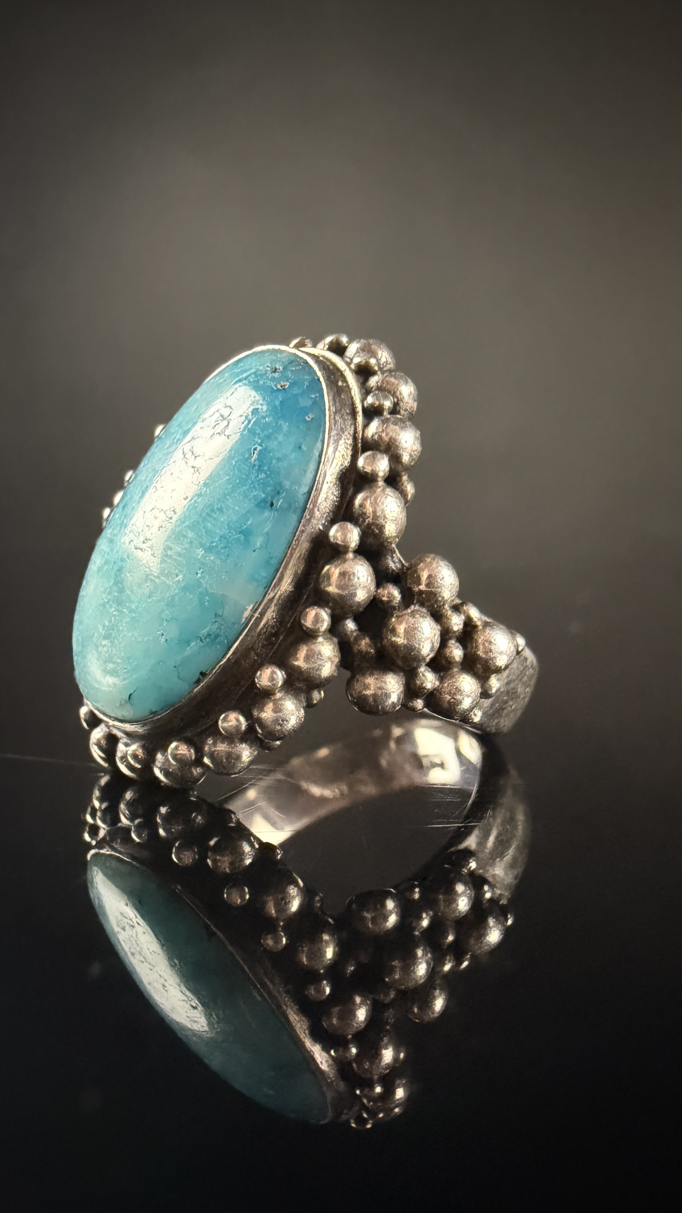 Sterling Silver Larimar Cabochon Statement Ring