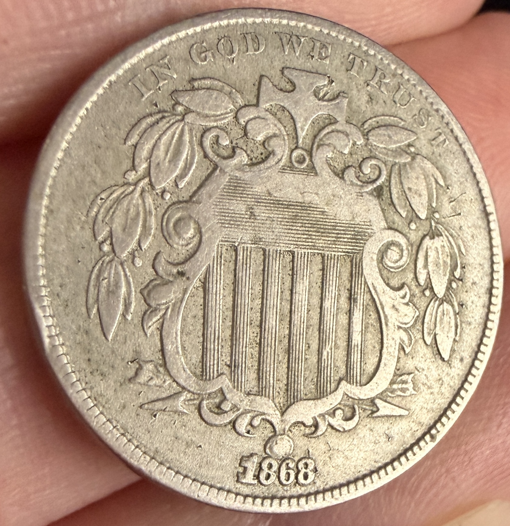 1868 US Shield Nickel, 5 Cents