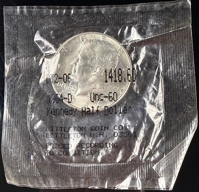 US 1964-D Kennedy Silver Half Dollar, Littleton Coin Co. Uncirculated. This US 1964-D Kennedy 