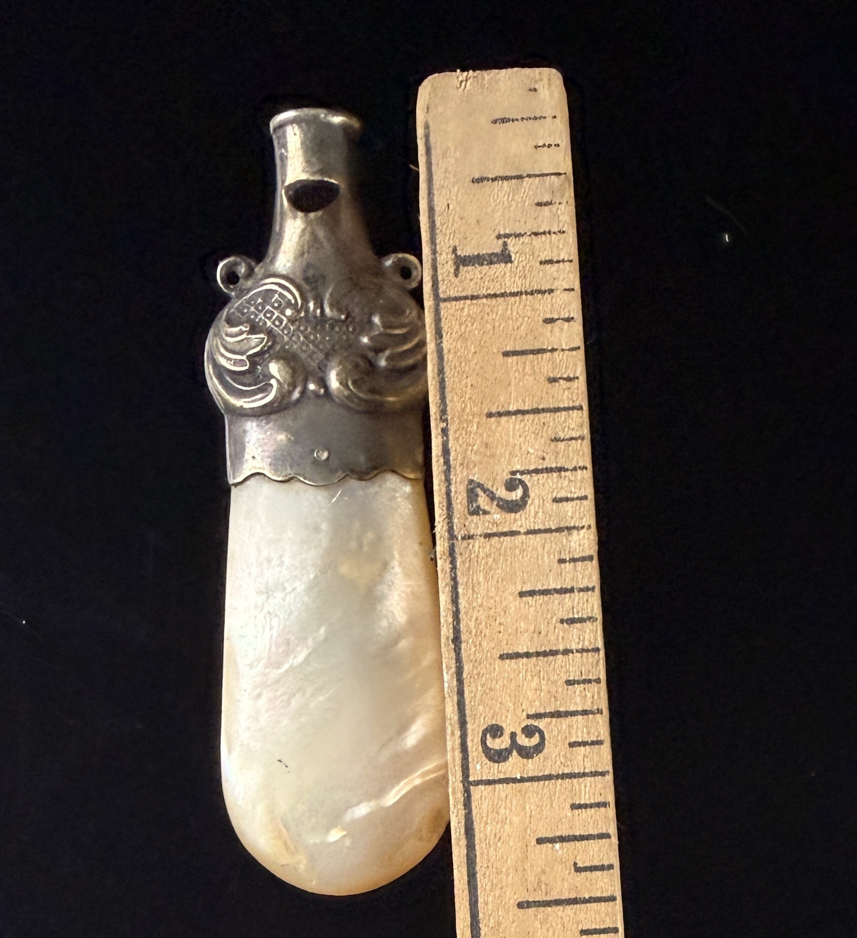 Antique Victorian Style Sterling Silver Whistle and Mother of Pearl Baby Rattle Teether